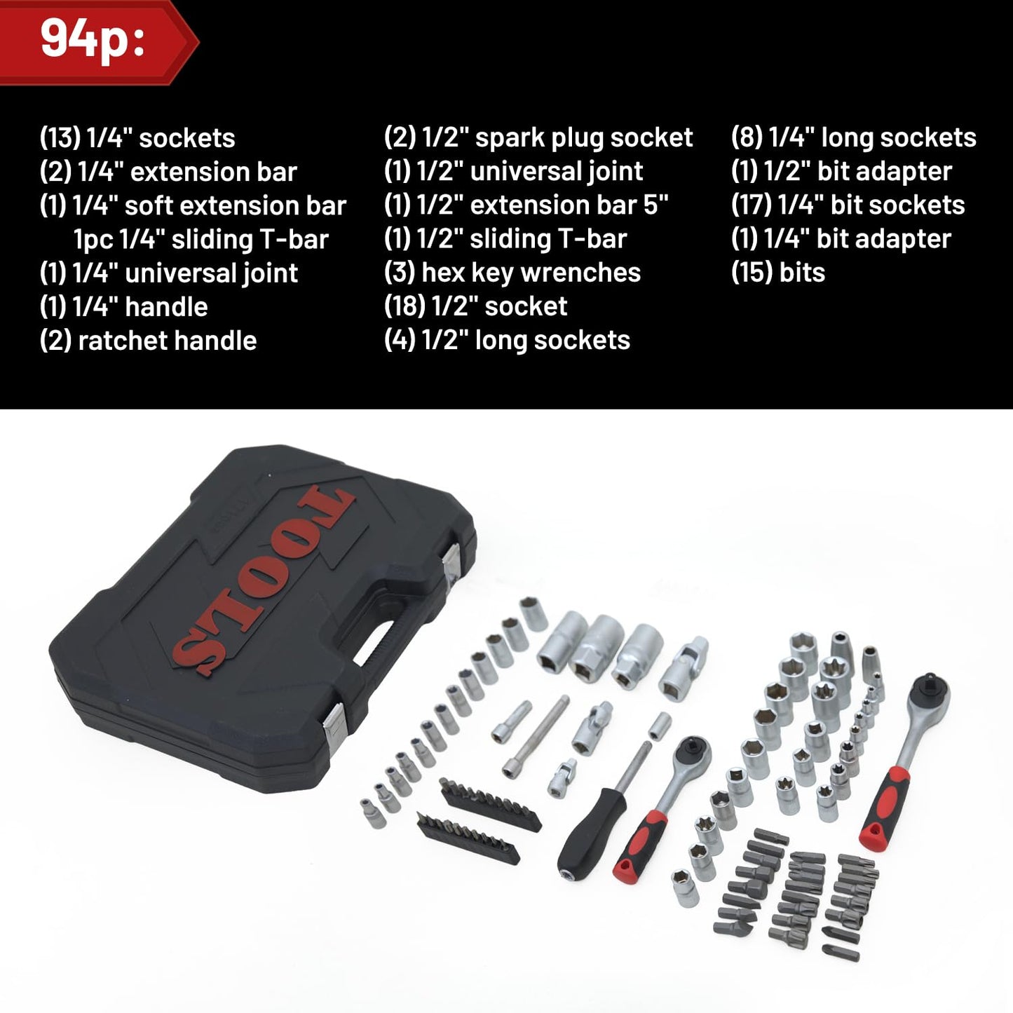 Hantinstom Ultimate Sockets Set Comprehensive Hand Tool Set Perfect for Home Essentials College Dorm Car Emergency Kit Ideal Apartment Essentials & Men’s Tools Gift (94pcs)