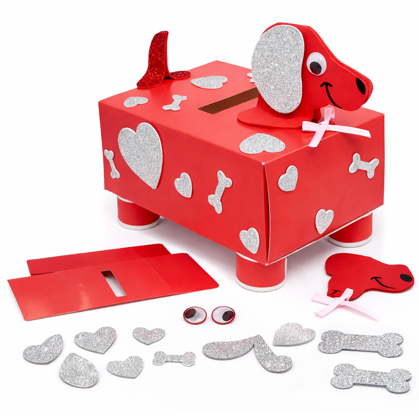 4E's Novelty 2 Pack DIY Valentines Mailbox Craft Valentine's Day Card Exchange Dog Puppy Box for Kids, Mail Box Crafts for Kids Girls Boys - DIY Valentines Card Box