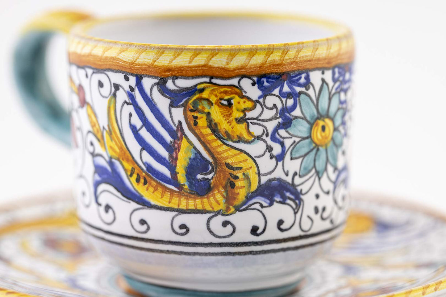 Fima ThatsArte.com - Italian Ceramic Espresso Cup & Saucer Raffaellesco, Deruta - Hand Painted, Handmade Coffee Cup Made in Italy, Deruta Pottery