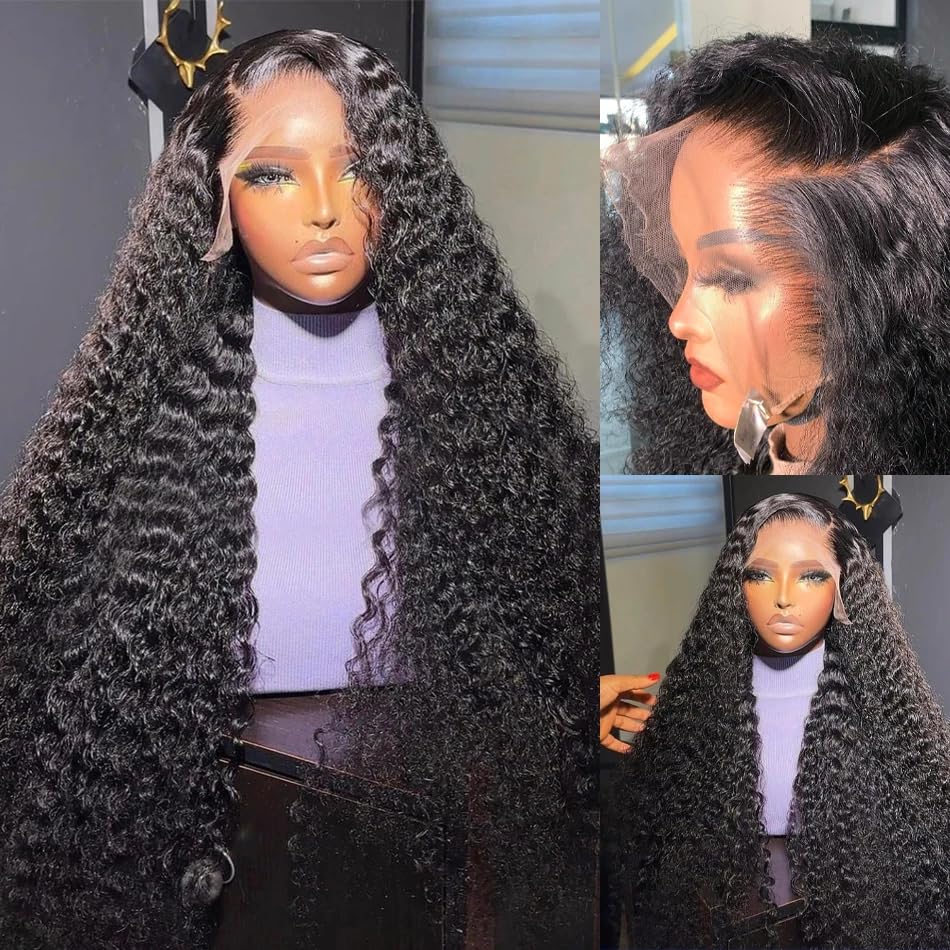 Ksflaae 13x6 Lace Front Wigs Human Hair Pre Plucked 180% Density HD Transparent Water Wave Lace Frontal Wigs Human Hair for Women Curly Lace Front Wigs with Baby Hair Natural Color 26Inch
