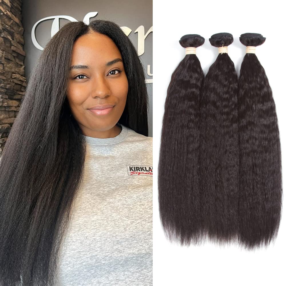 Kinky Straight Bundles, Kerriana Kinky Straight Bundles Human Hair 16 18 20 Inch 100g Brazilian Hair Bundles 3pcs Remy Human Hair
