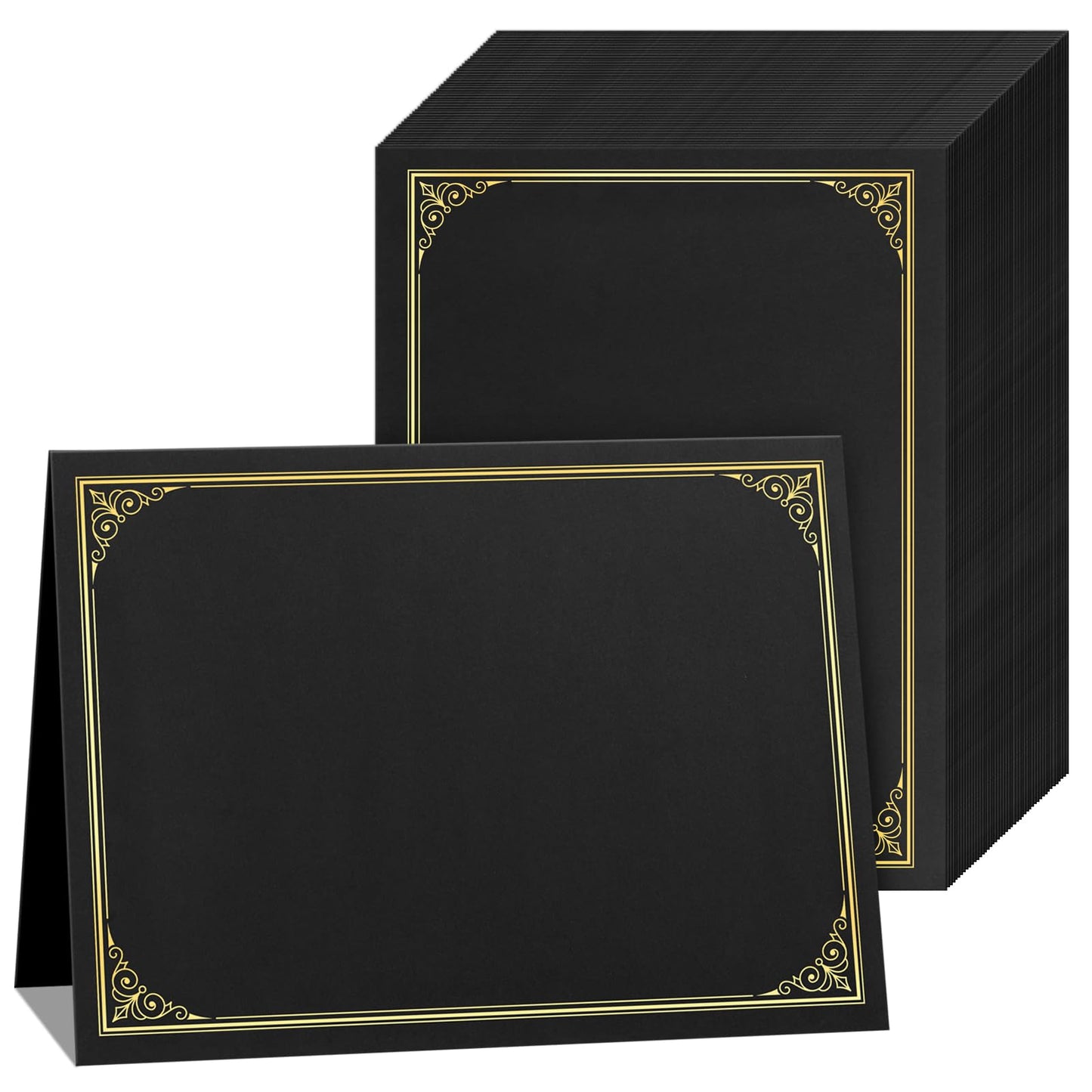 SUNEE Certificate Holders(Black, 60 Packs, New Pattern), Diploma Covers Gold Foil Border, for Letter Size 8.5x11 Certificates, Cardstock, Document Papers