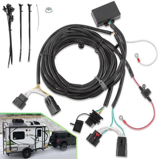 4-Pin Trailer Plug & Play Tow Hitch Wiring Harness fit for Jeep Wrangler Unlimited JL JLU 2018-2024, Custom 4 Way Towing Wire Harness Tube Kit for JL Trailer Light Connect