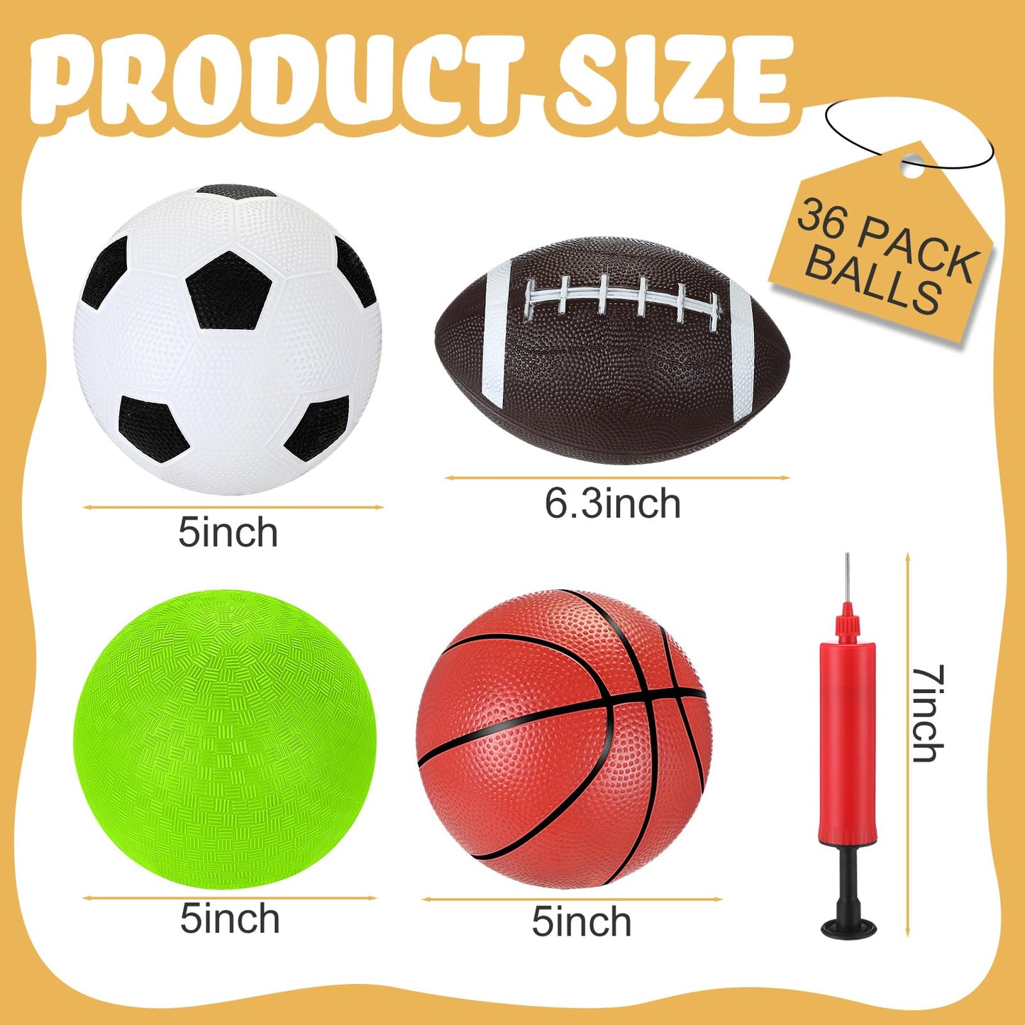 RoundFunny Pack of 36 Operation Christmas Balls Bulk with Pump for Kids 5" Deflated Soccer Basketball Football 6.3" Playground Balls Christian Charity Donation Supplies for Toddlers Indoor Outdoor