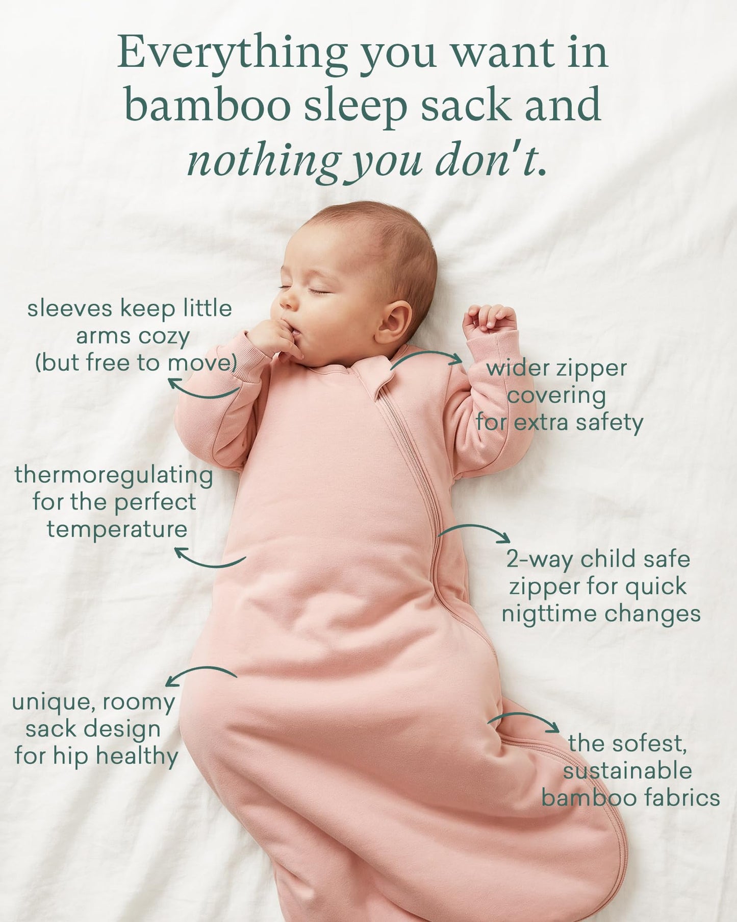 PurComfy Supersoft Long Sleeve Sleep Sack 1.0 TOG, Premium Bamboo Baby Sleeping Bag 2-Way Zipper Sleep Sack with Sleeves 6-15 Month, Sage