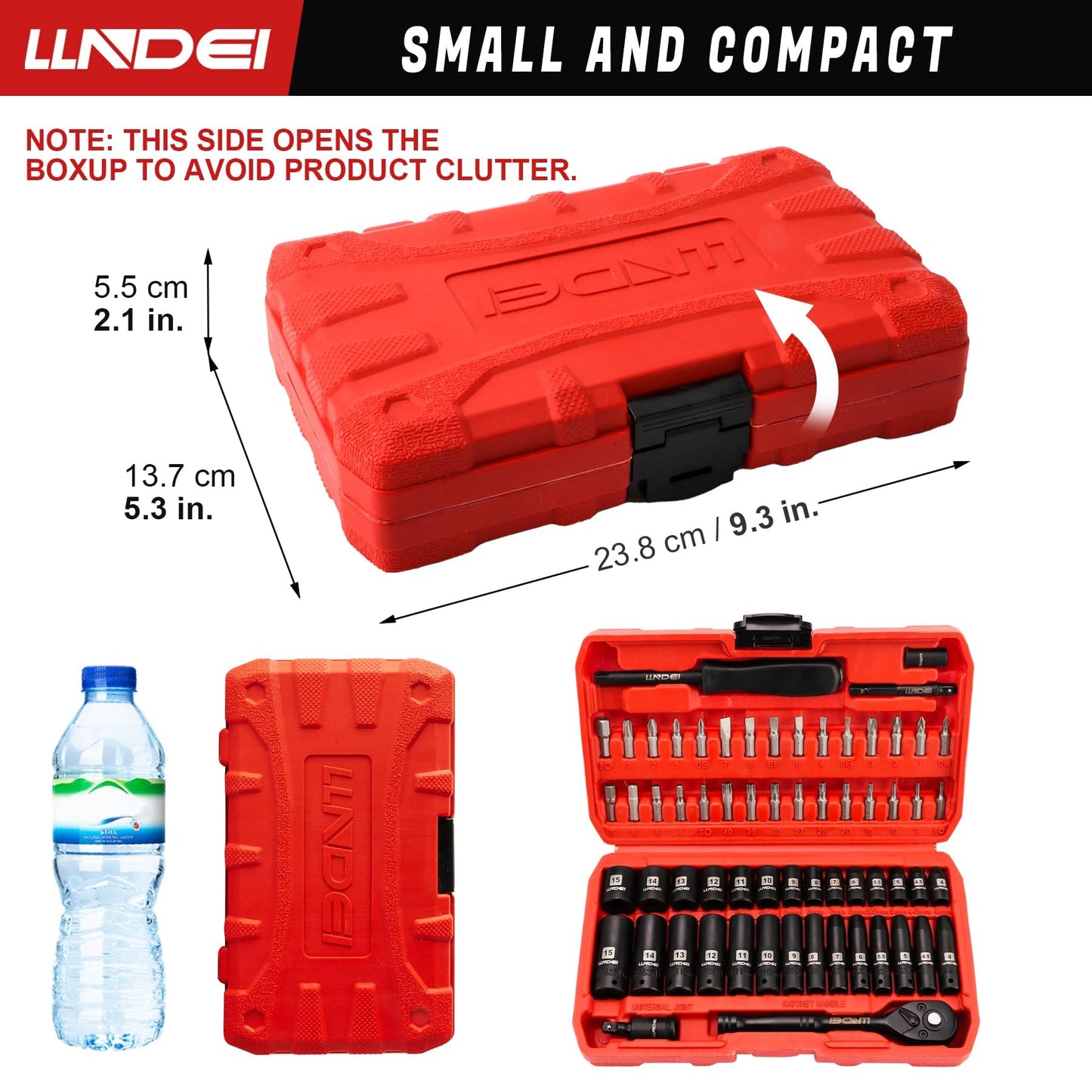 LLNDEI 1/4" Drive Socket Wrench Set, 1/4-Inch Impact Socket Set Metric(4-15mm) Deep and Shallow 6 Point, CR-V, 63PCS with 72T Ratchet Wrench Handle for Household&Automotive Repairing