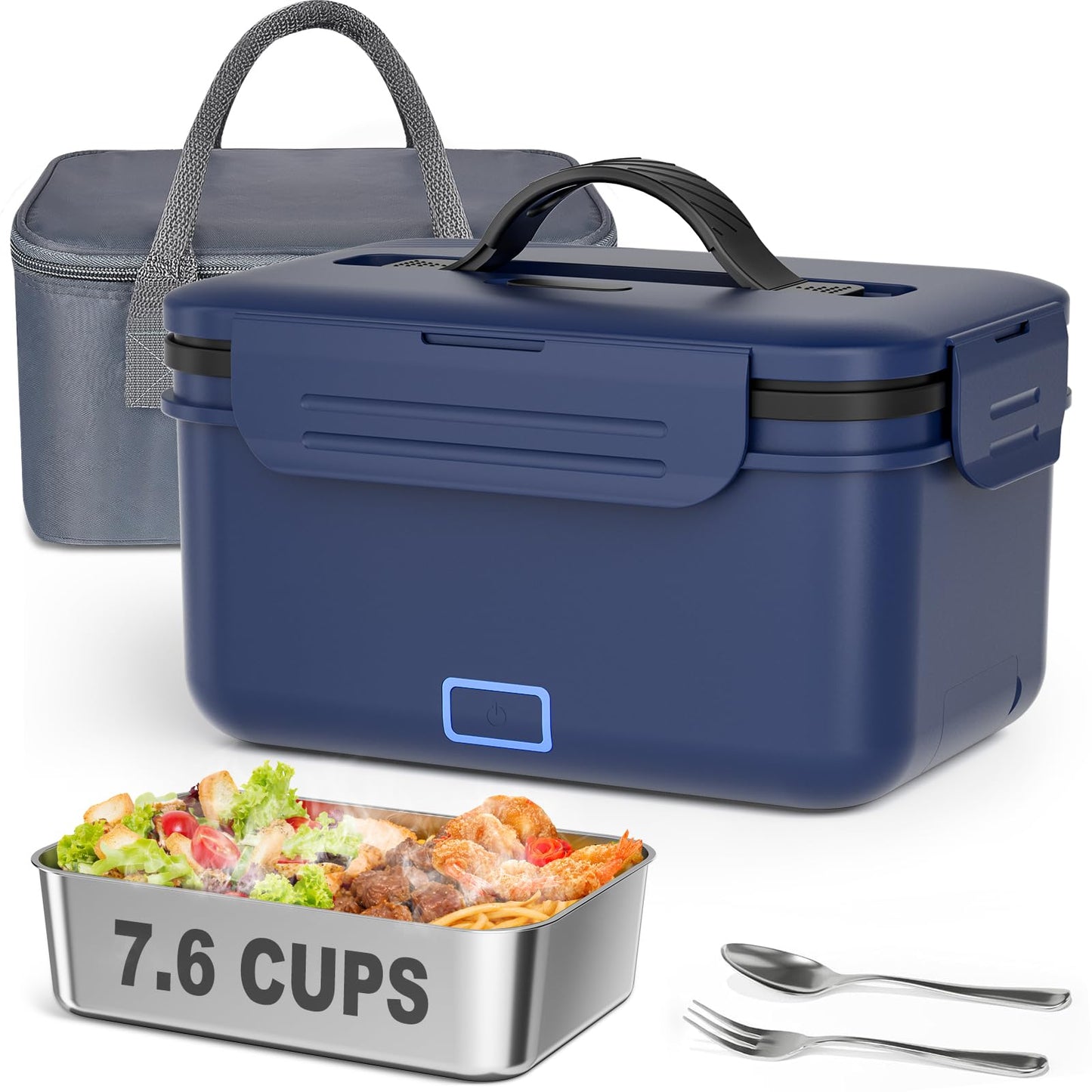Vingud Cordless Electric Lunch Box for Adults, 1.8L Rechargeable Heated Lunch Box Food Warmer, Portable Self Heating for Men/Women/Office/Car, Lonchera Eléctrica Portátil Battery Powered Father's Gift
