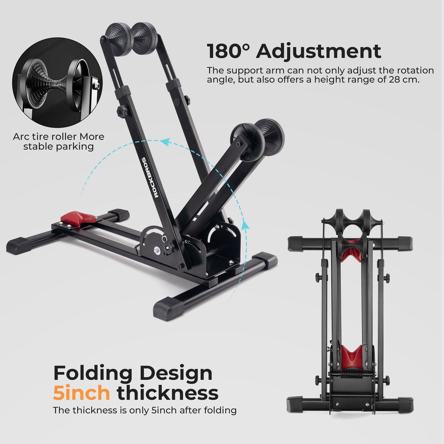 ROCKBROS Bike Stand 2-in-1 Vertical & Horizontal Bike Stand Floor Foldable Adjustable Bike Parking Rack for 24" -27.5" Mountain Road Bike Indoor Storage Garage