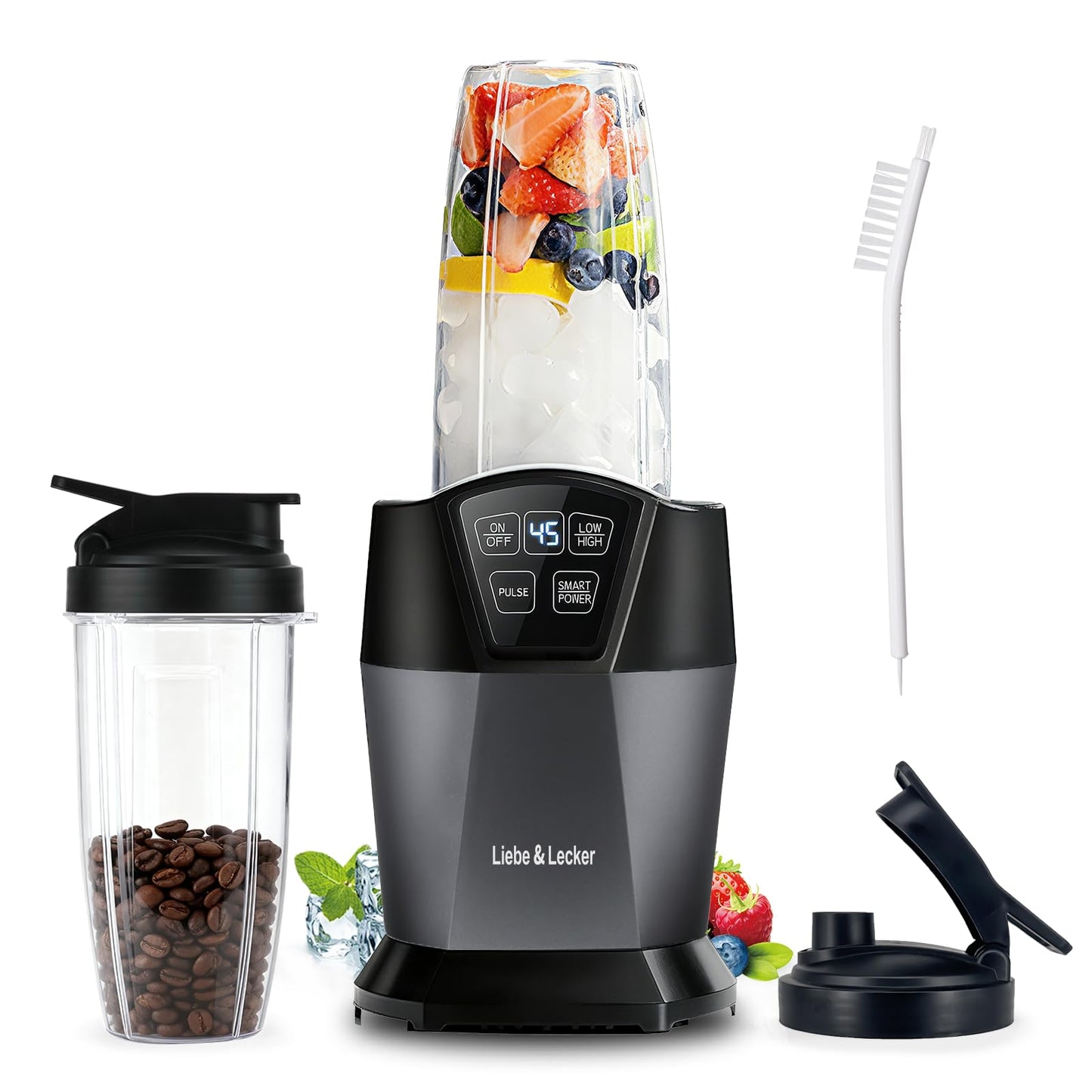 Liebe&Lecker Smoothie Blender, 1200 Peak Watts Blender for Smoothies, Blenders with (2) 28-oz To-Go Cups & Solid Lid, Personal Blenders for Shakes and Smoothies, Ice Crushing & Frozen Fruit