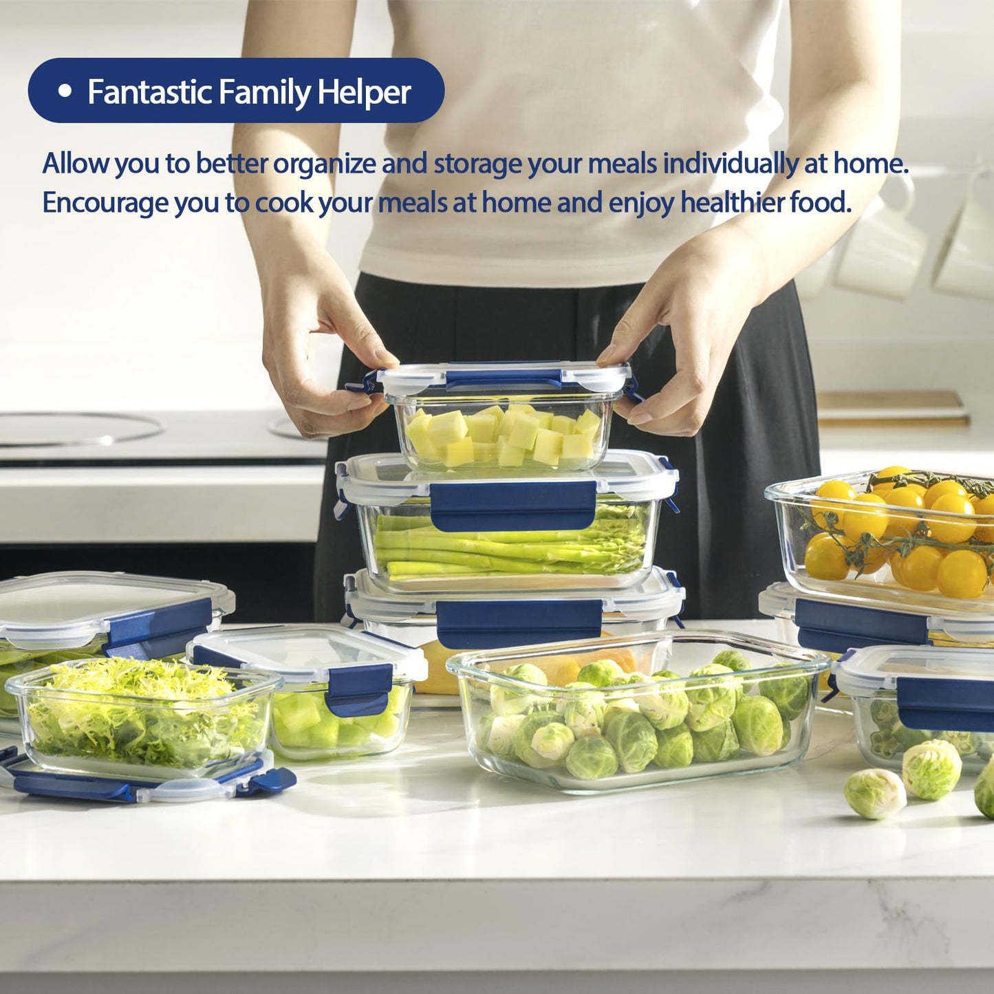 Coccot Glass Food Storage Containers with Lids Airtight, 10 Pack Meal Prep Containers, Bpa-free Lid Glass Lunch Box