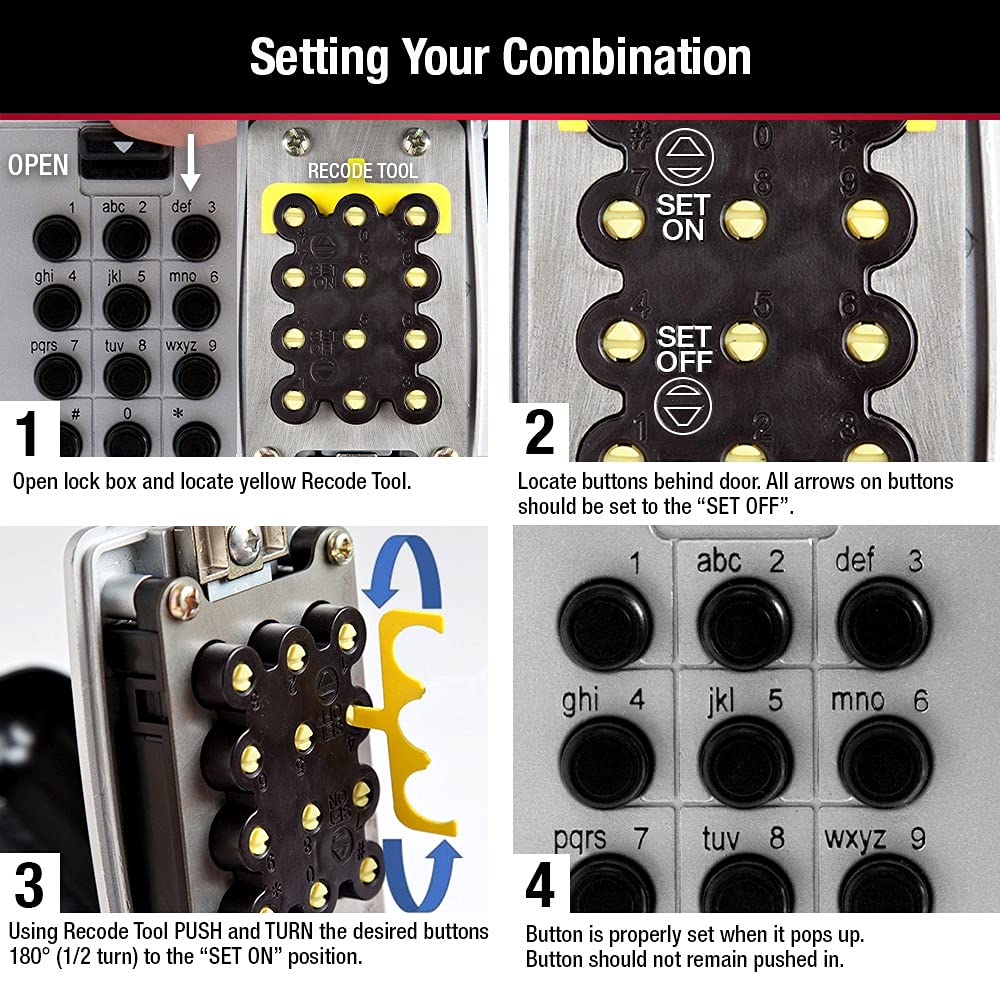 Master Lock Black Outdoor Key Lock Box with Push Buttons to Hide a Key, Easily Set, Share, and Change Combination for Tenants, Guests, Clients, Move Between Listings, 5422E