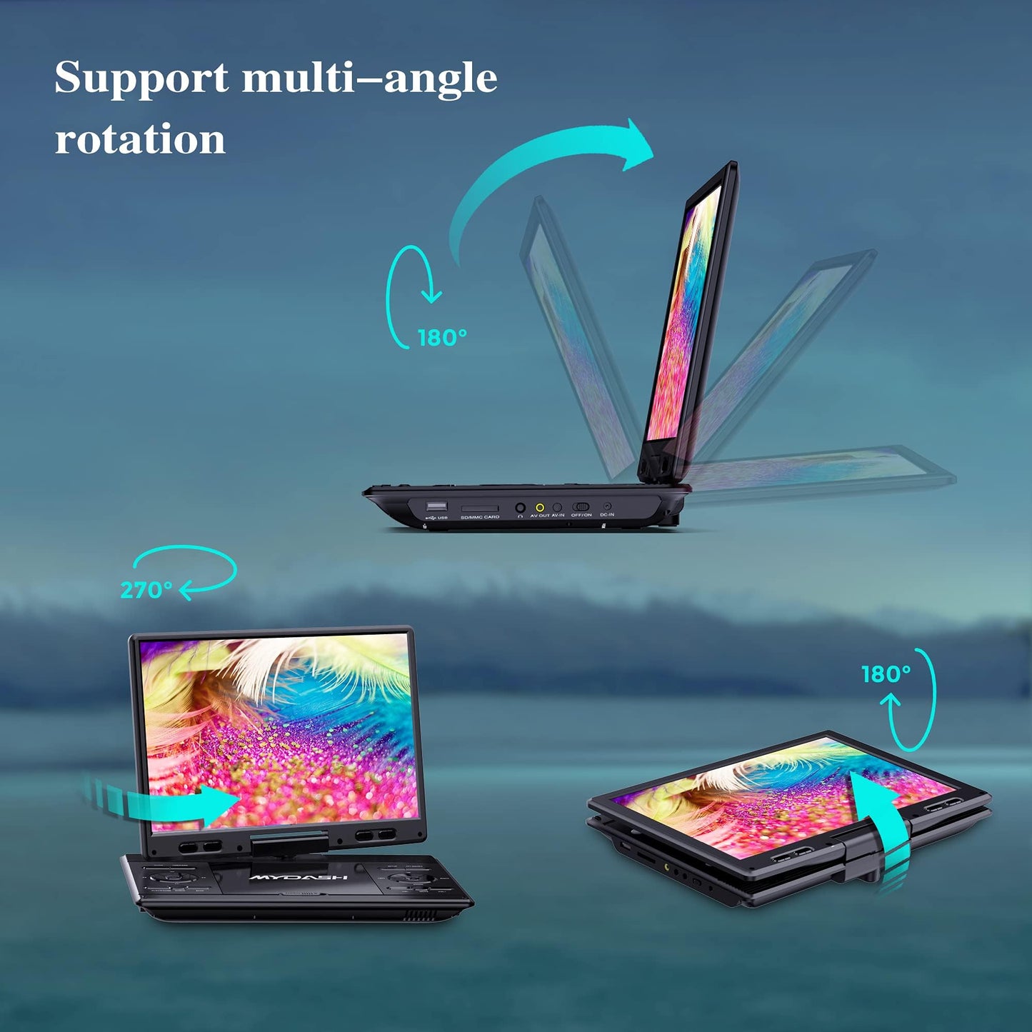 14.9" Portable DVD Player with 12.5" Large HD Swivel Screen, 6 Hours Rechargeable Battery, Exclusive Button Design, Car Headrest Mount Provided, High Volume Speaker, Support CD/DVD/SD Card/USB