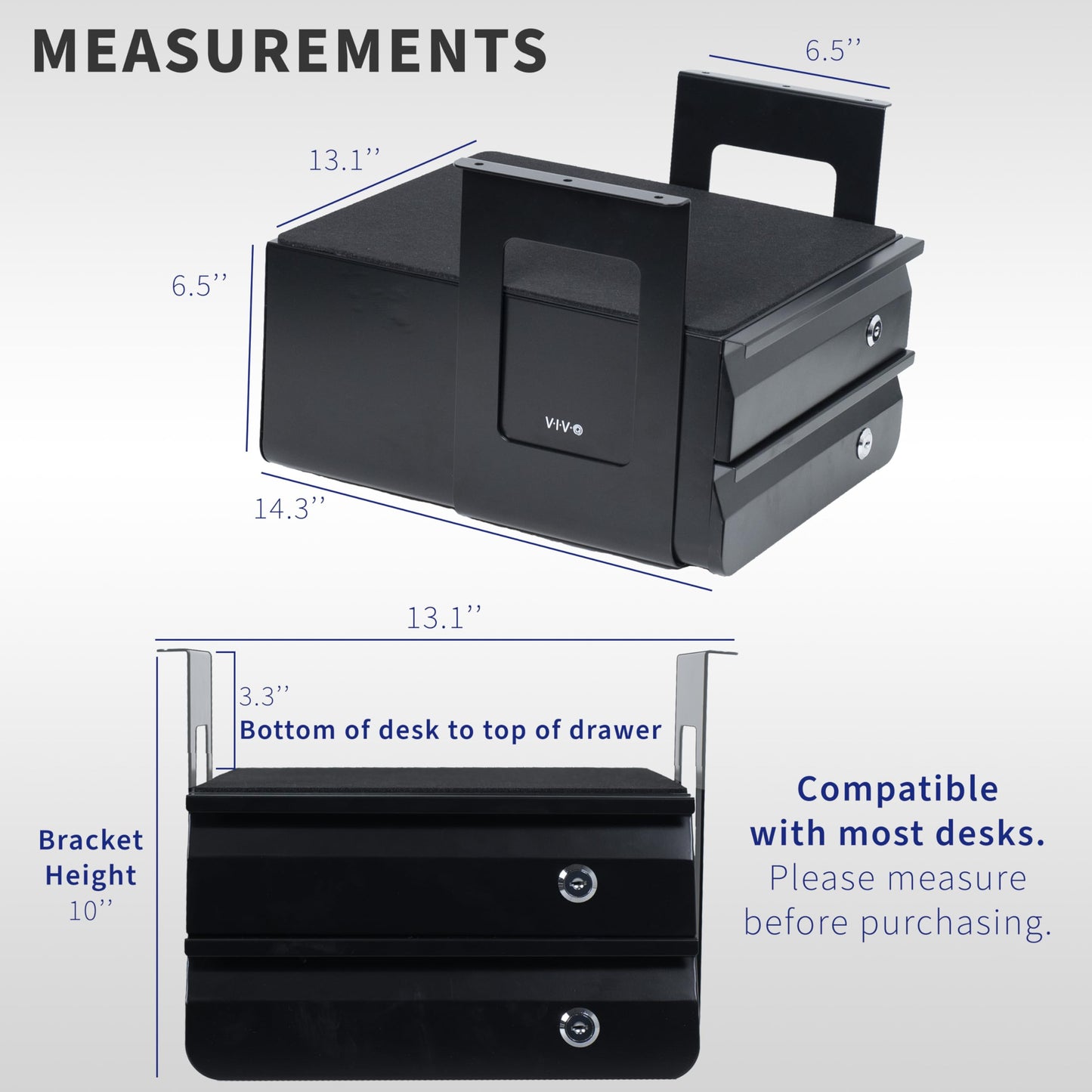 VIVO 13 inch Under Desk Double Stacked Slide Out Drawers with Lock, Secure Home Office Storage Organizer, Black, DESK-AC03L-2B