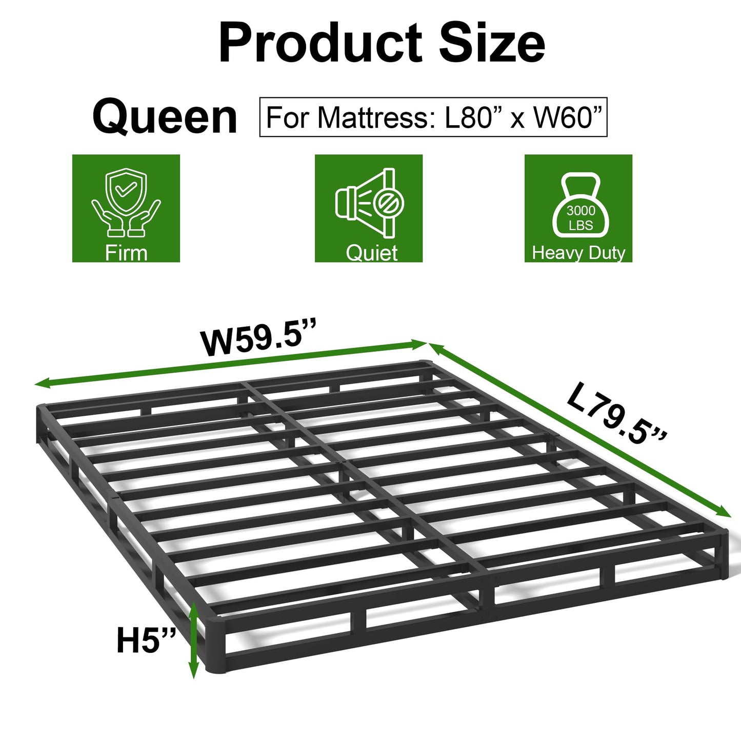 Oykomuc Box Spring Queen Size Bed Base, 5 Inch Low Profile, 3000 LBS Heavy Duty Metal Mattress Foundation with Fabric Cover, Easy Assembly, Quiet Noise Free, Non Slip