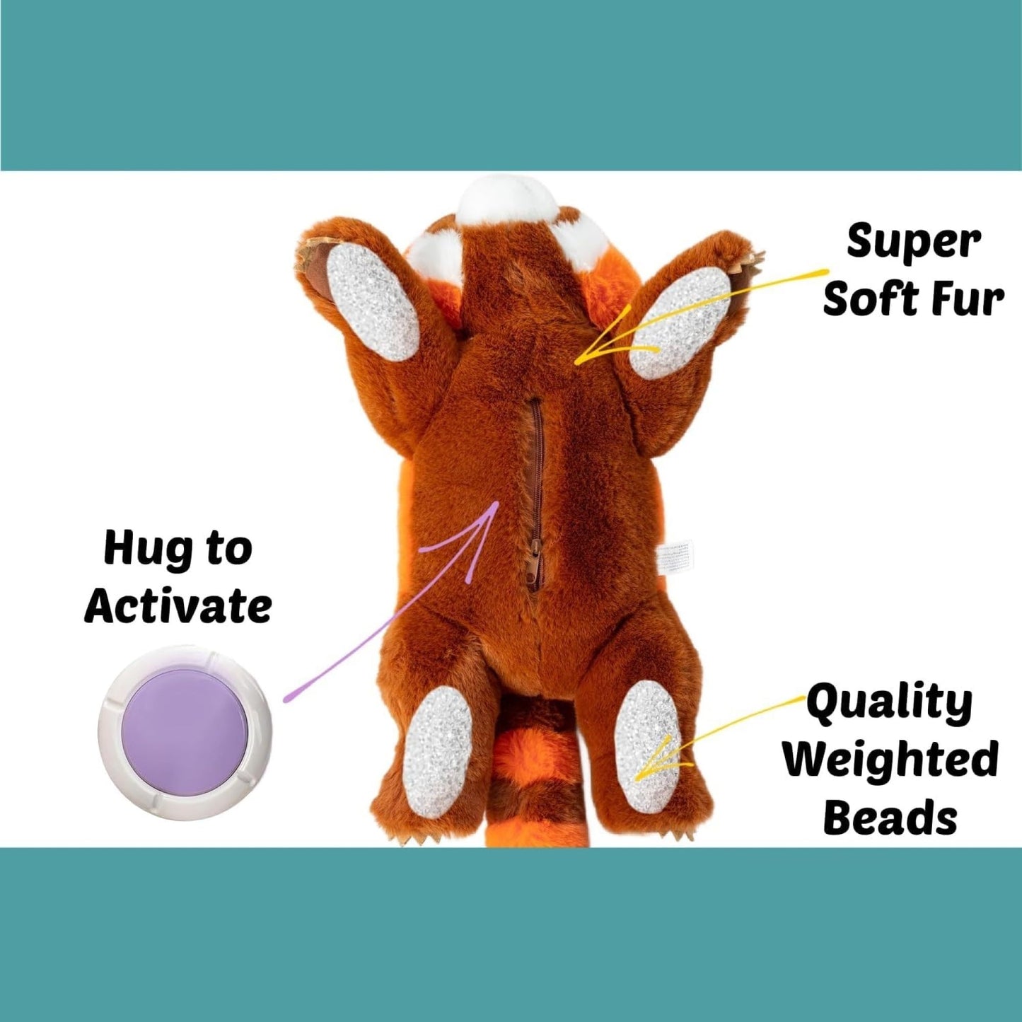 Red Panda Sensory Weighted Vibrating Pillow, Pressure Activated for Kids Adults Plush Minky Soft Size11 by 20 inches Pillow Animal, Small Heavy Fluffy Fur Weighted Plushie for Gift Birthday Christmas