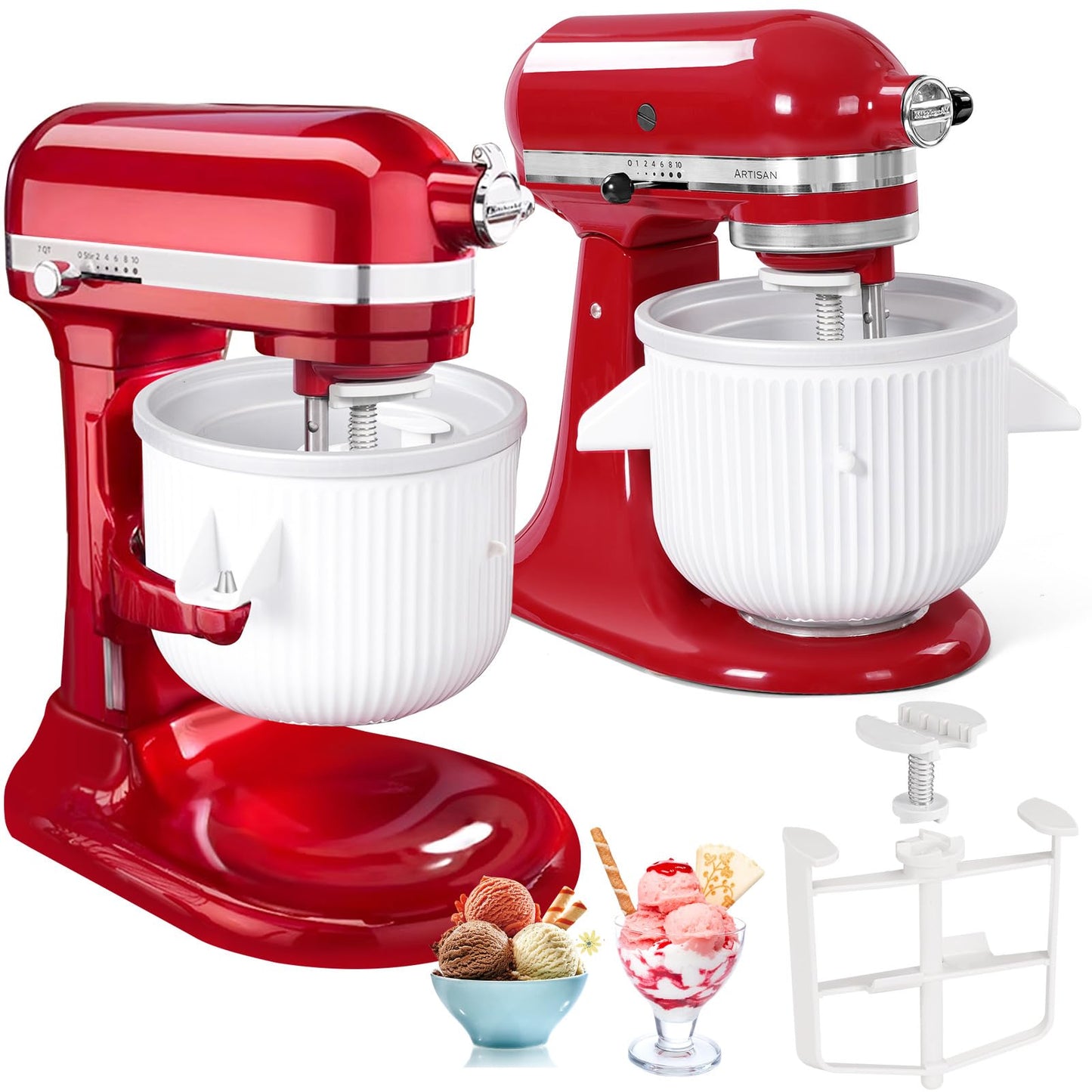 Ice Cream Attachment Compatible with KitchenAid 4.5/5/6/7QT Mixers,Makes 2 Quarts of Ice Cream,Compatible with KitchenAid Ice Cream Maker Attachment,Dishwasher safe(Not Fit 3.5QT Mixers)