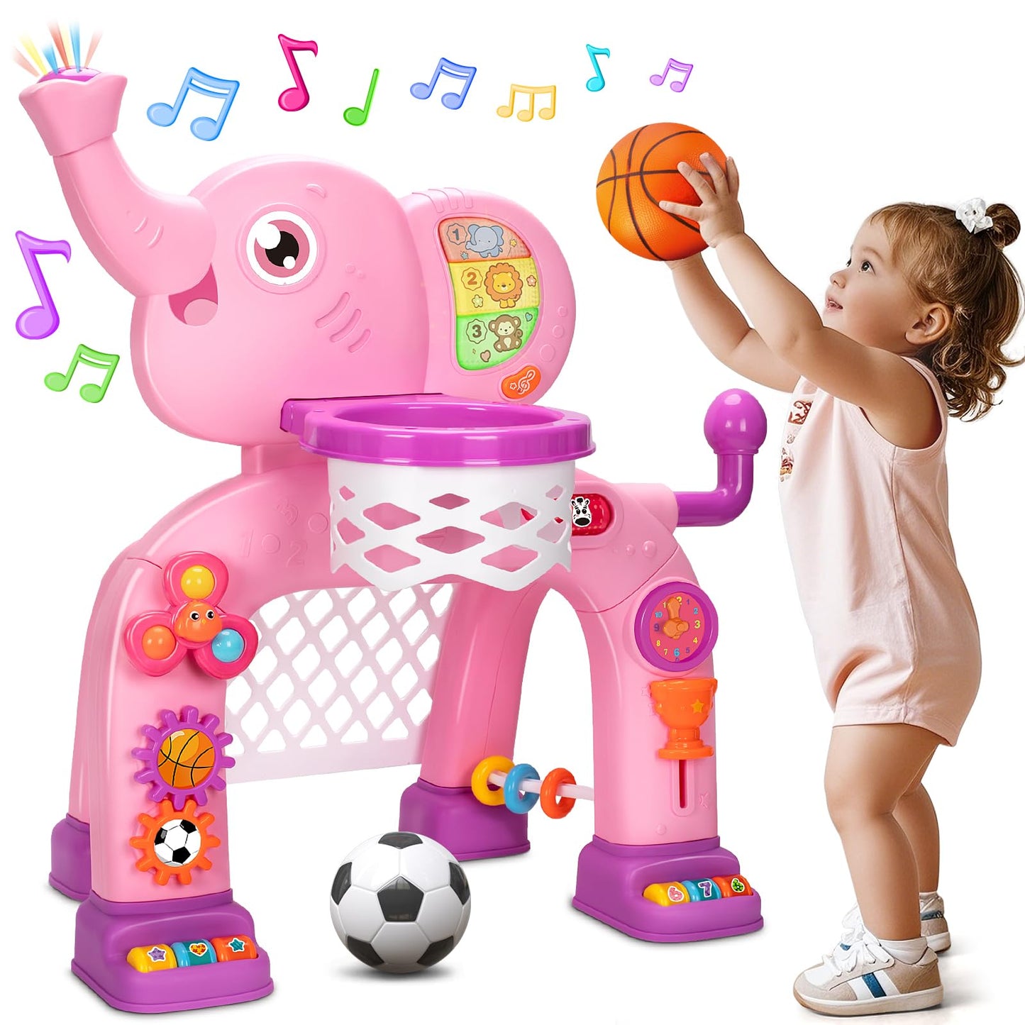 KIZZYEA Toddler Basketball Hoop & Soccer Goal Sports Toys for 1 2 3 Years Old Girls Boys, Interactive Musical Toys, Montessori Toys, Christmas Birthday Gifts for Baby Kids Age 12-18 Months