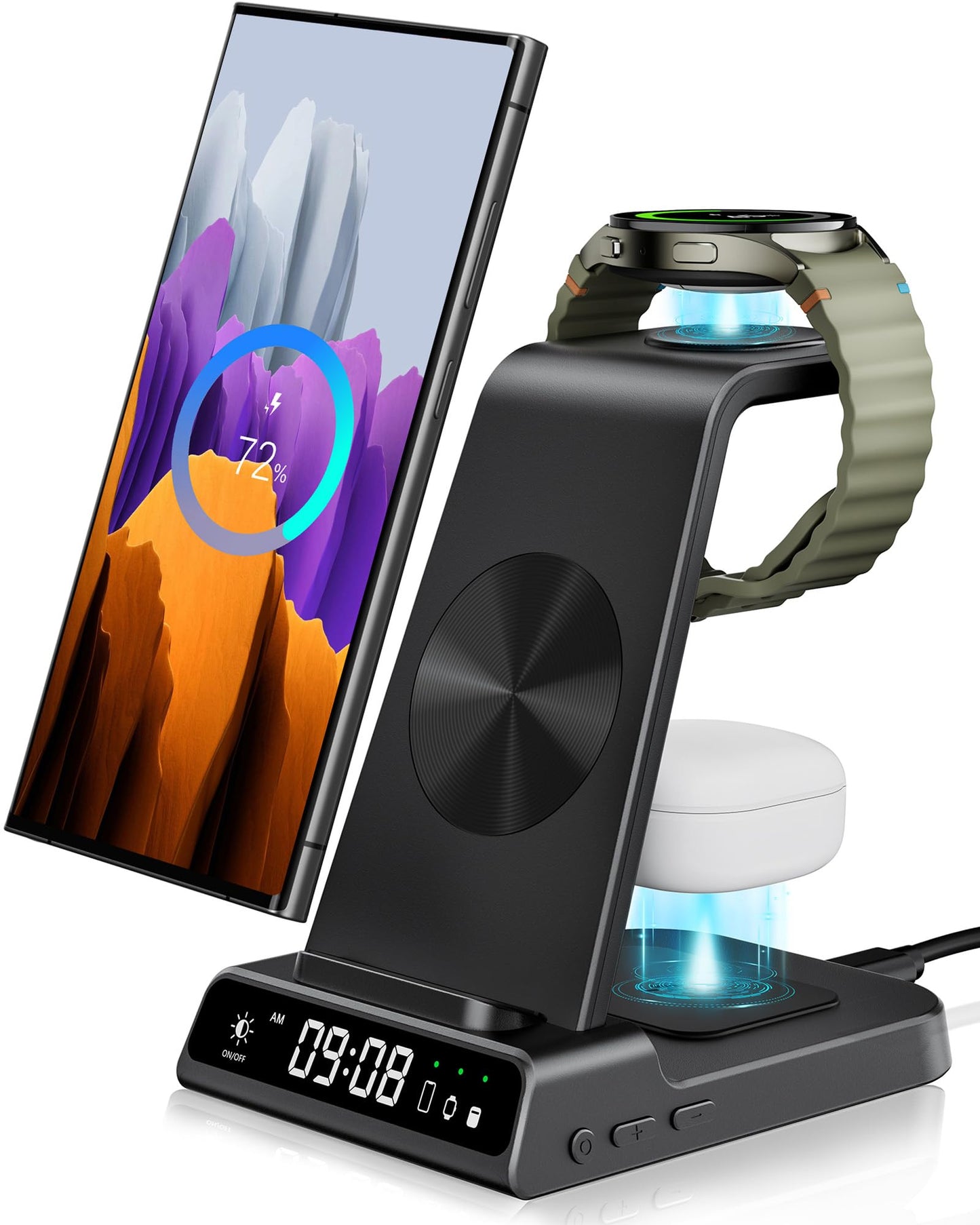 Wireless Charger for Samsung Devices, 4 in 1 Wireless Charging Station for Galaxy S24 Ultra/Z Fold6/Z Flip6/S23 Ultra, Charging Station for Galaxy Watch 7/Ultra/6/6 Classic/5 Pro/5/4, Galaxy Buds2 Pro