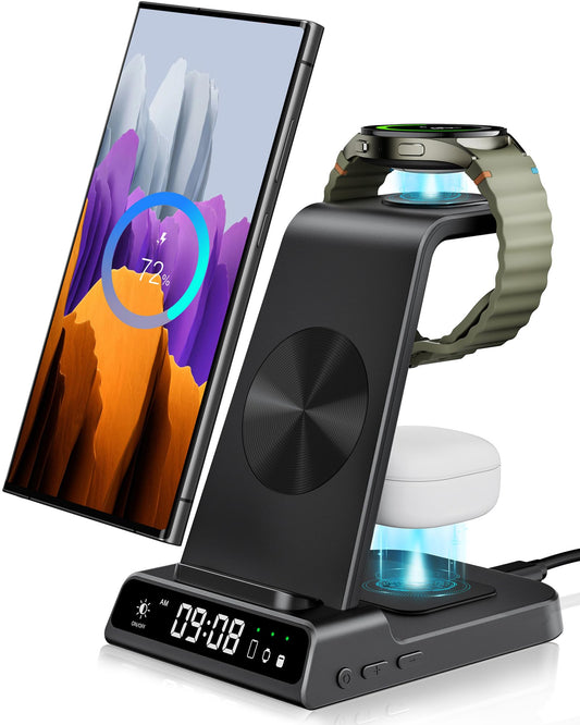 Wireless Charger for Samsung Devices, 4 in 1 Wireless Charging Station for Galaxy S24 Ultra/Z Fold6/Z Flip6/S23 Ultra, Charging Station for Galaxy Watch 7/Ultra/6/6 Classic/5 Pro/5/4, Galaxy Buds2 Pro