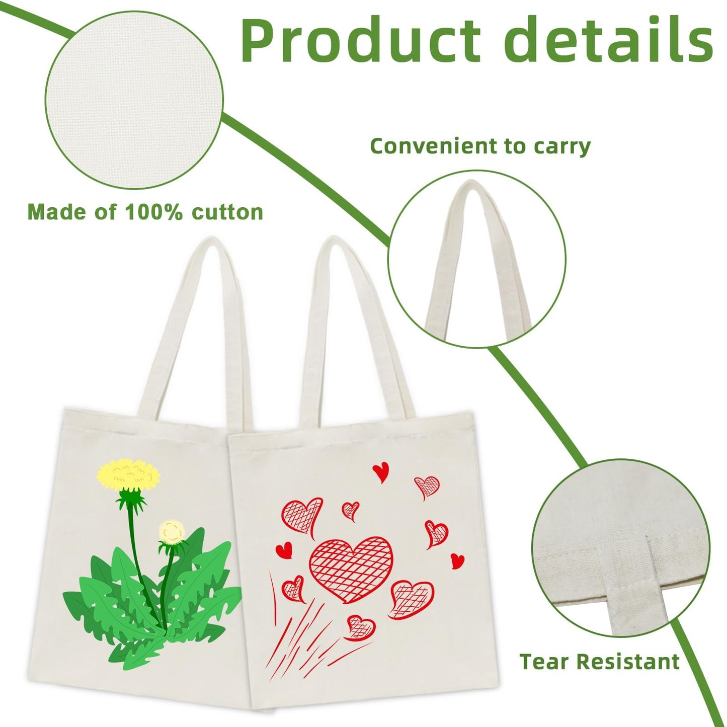 HECTOLIFE 48 Pack Canvas Tote, Reusable Blank Canvas for Shopping,Grocery Bags,DIY Gift Bags