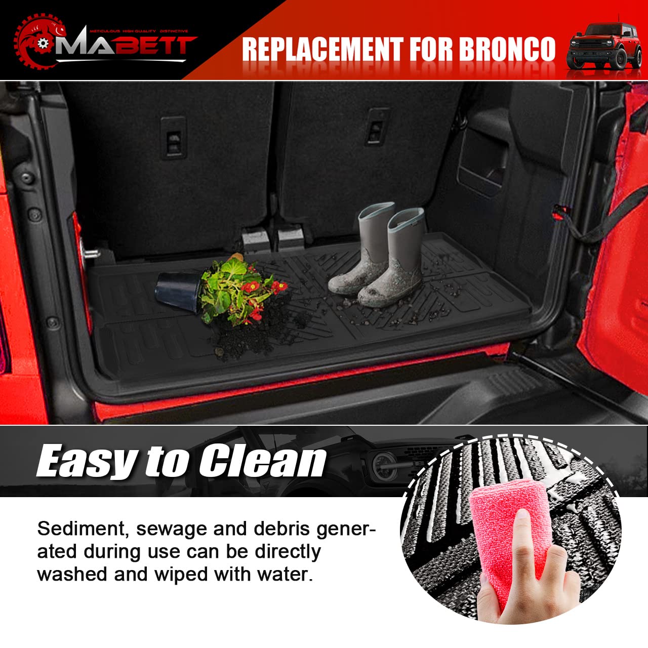 Mabett Cargo Liner Trunk Mat for Ford Bronco Accessories 2025 2024 2023 2022 2021 2-Door TPE Material All-Weather Trunk Liner to Prevent Movement and Vibration of Goods