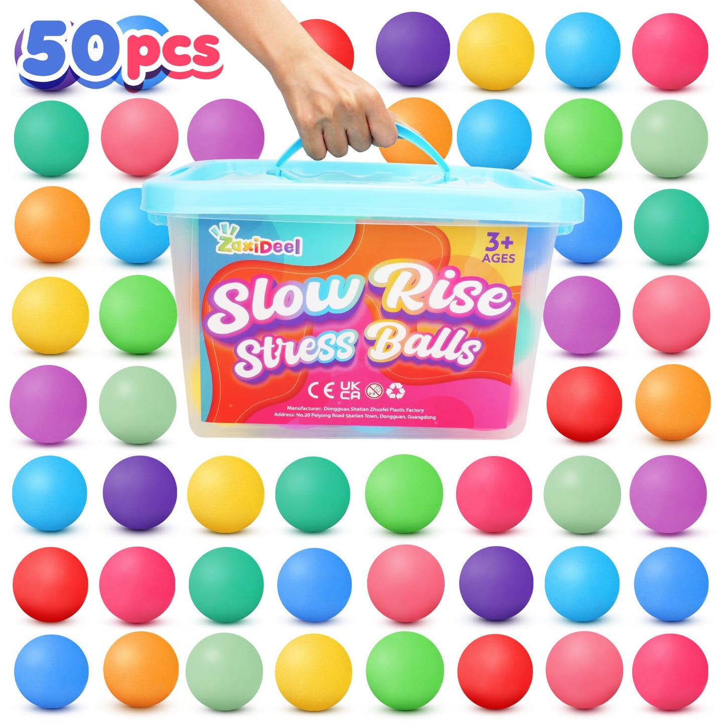 Slow Rising Stress Ball 50 Pack: Mini Squishy Ball for Kids Anxiety Relief, Hand Therapy Sensory Toy, Pull Stretch Fidget Toy, Prize Box Toys for Classroom, Bulk Toy for Teacher, Offices & Group