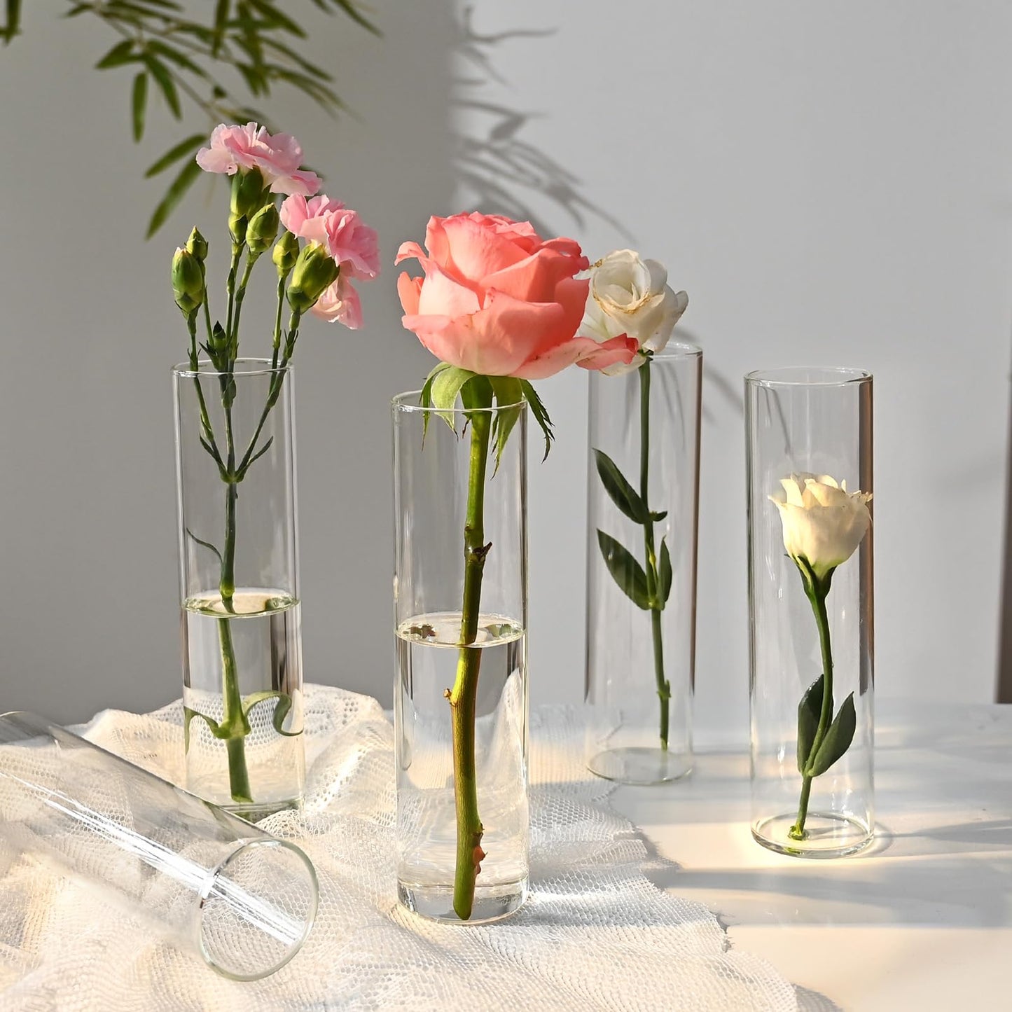 20 Pcs Glass Cylinder Bud Vases for Centerpieces, H: 7.15" x D: 1.85", Birthday Party Wedding Centerpiece Table Decorations, Home Decor, Small Cylinder Living Bud Vases in Bulk for Flowers