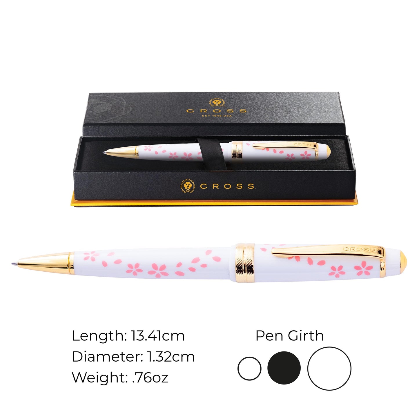 Cross Bailey Light Cherry Blossom Glossy White Resin Ballpoint Pen - Professional Pen for Effortless Writing - Journaling, Note-Taking & More - Black Ink - Easy Handling - Includes Gift Box