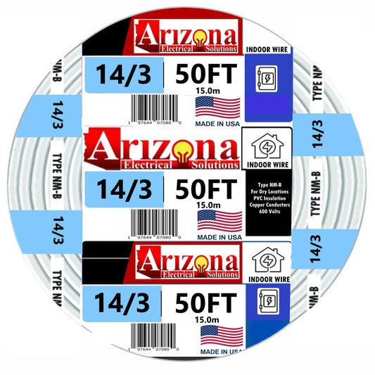 50 Feet 14/3 Type NM-B Copper. #14 AWG, 3 Conductors with Ground. Insulated Jacket Blue