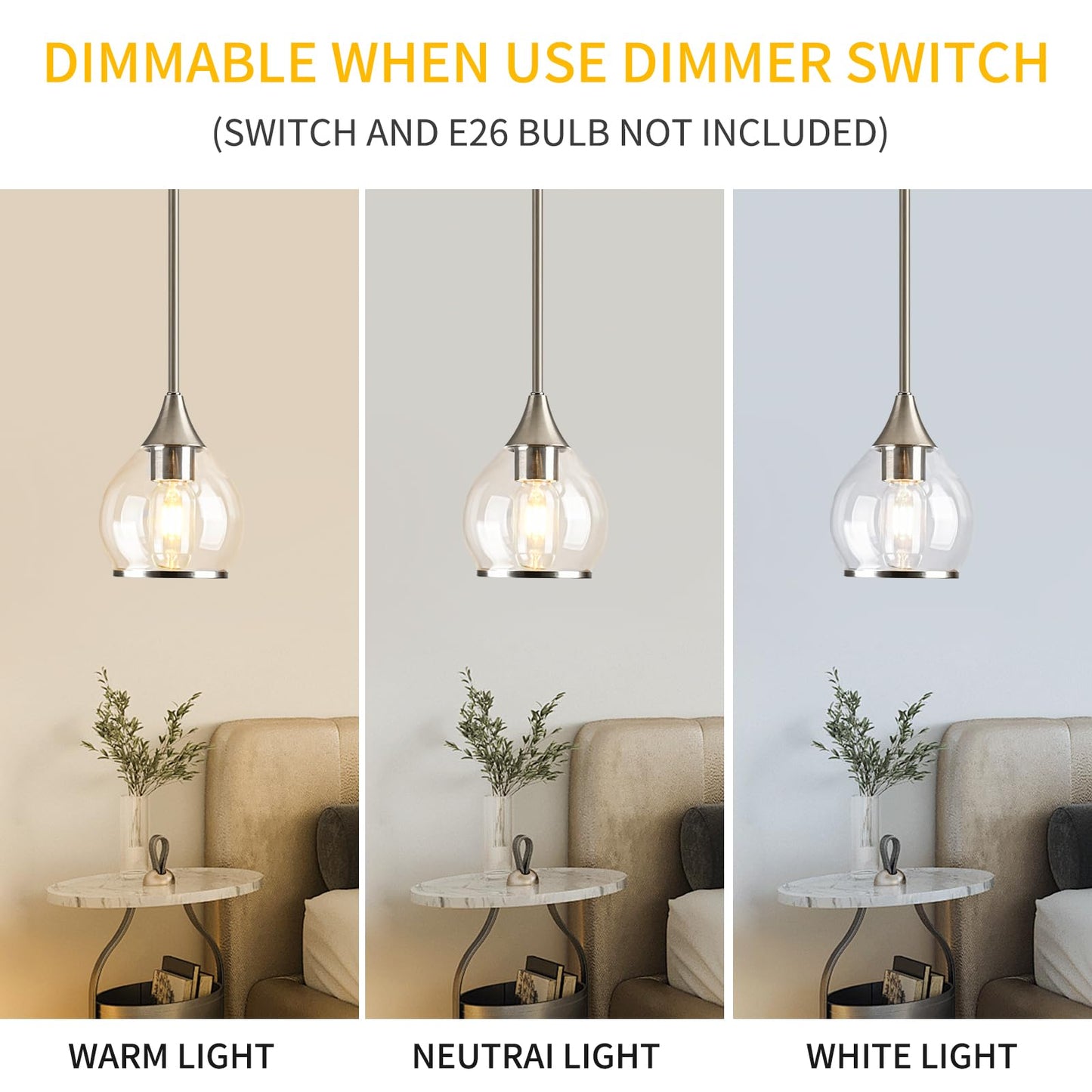 Zoaklighen 1-Piece Brushed Nickel Island Light for Kitchen, 1-Light Brushed Nickel Hanging Pendant Light with Clear Round Glass Shade for Dining Room,Bedroom
