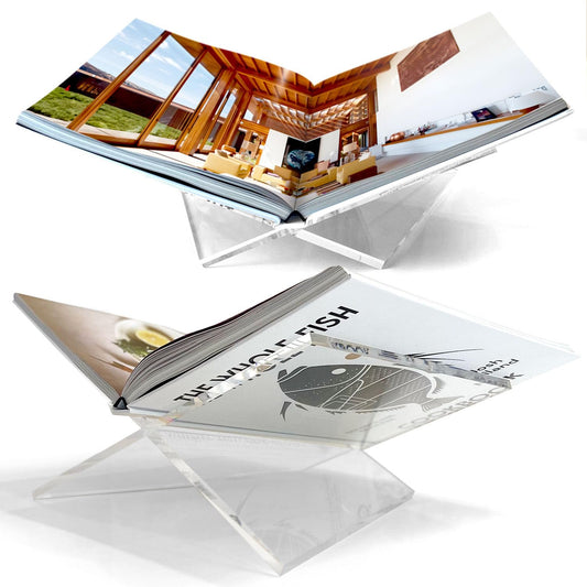 Baseline IGR Large Clear Acrylic Book Stand, 12.5" x 9.5" x 5.5”, Acrylic Book Holder, Open Bookstand for Display and Reading Cookbooks, Art Books, Bibles, Magazines - Home and Office