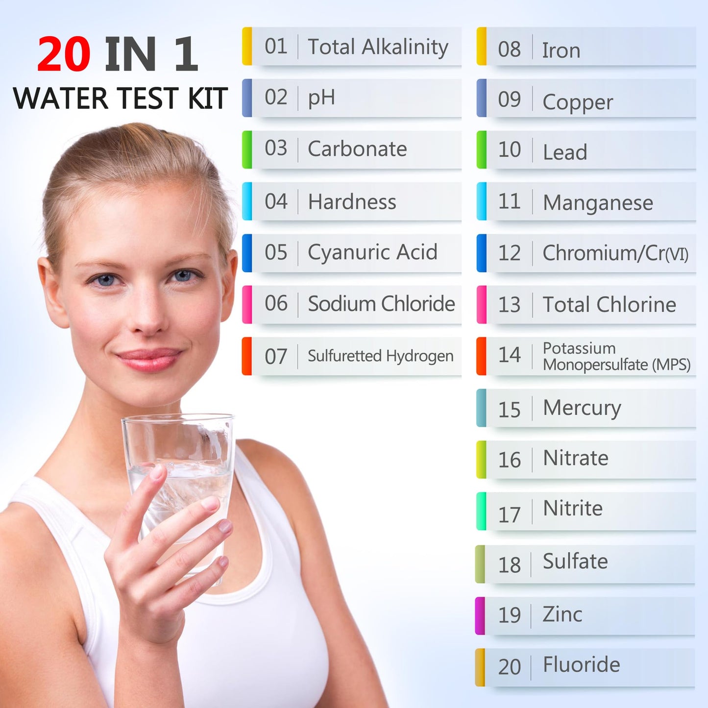 DROPLYTIX Mobile App Water Test Kit–20-in-1 Home Water Testing Strips, Pools, Hot Tubs, Aquarium, Drinking Water & Well Water Test for pH, Hardness, Lead, Iron, Chlorine, Nitrate, Fluoride, Mercury