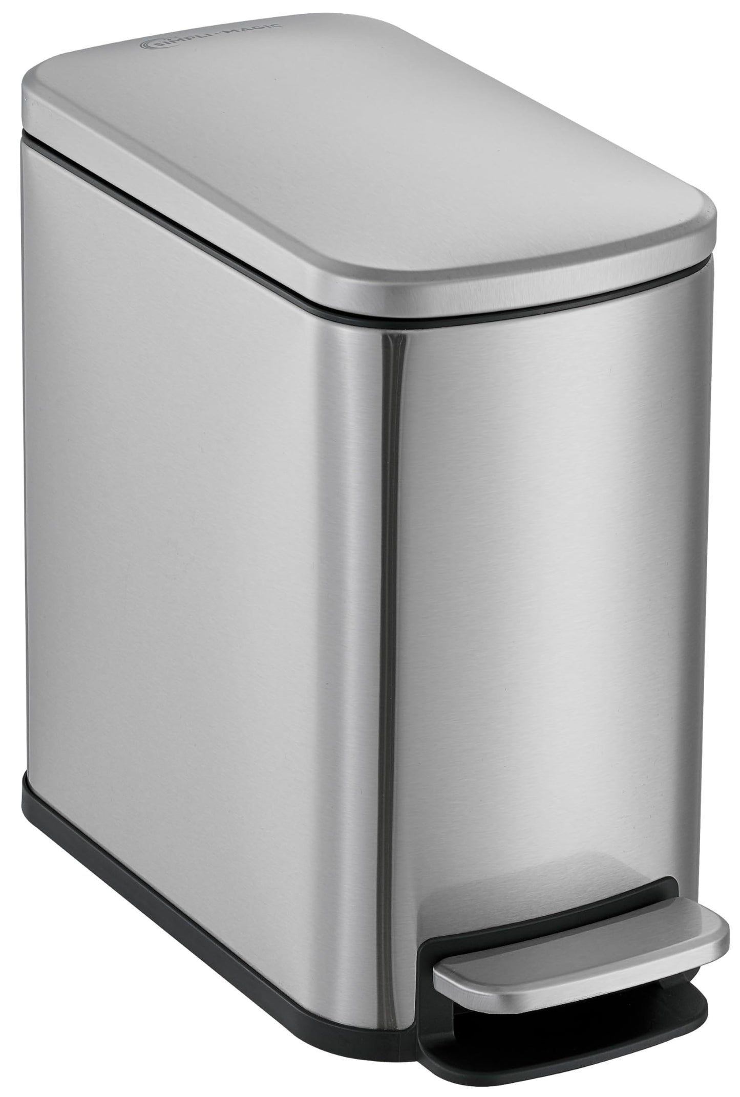 SIMPLI-Magic 6L/1.6G Stainless Steel Bathroom Trash Can with Hands-Free Foot Pedal, Quiet Soft-Close Lid, Compact Space-Saving Size