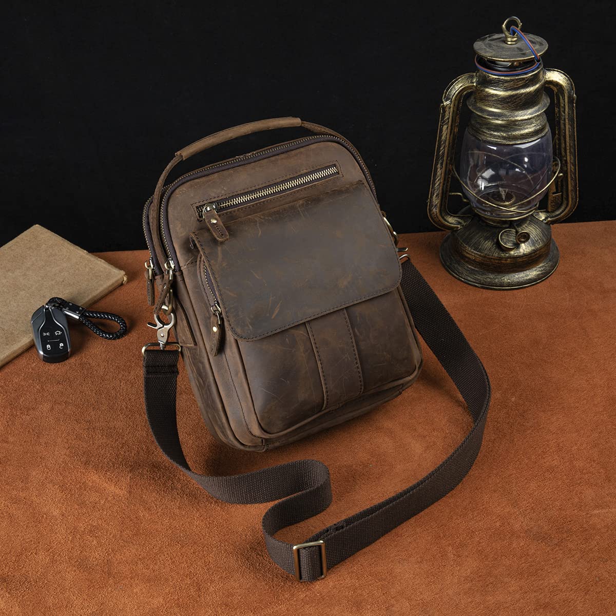 Mens Genuine Leather Sling Messenger Shoulder Cross body Satchel Bag Handle Tote Business Briefcase Portfolio (A Brown)
