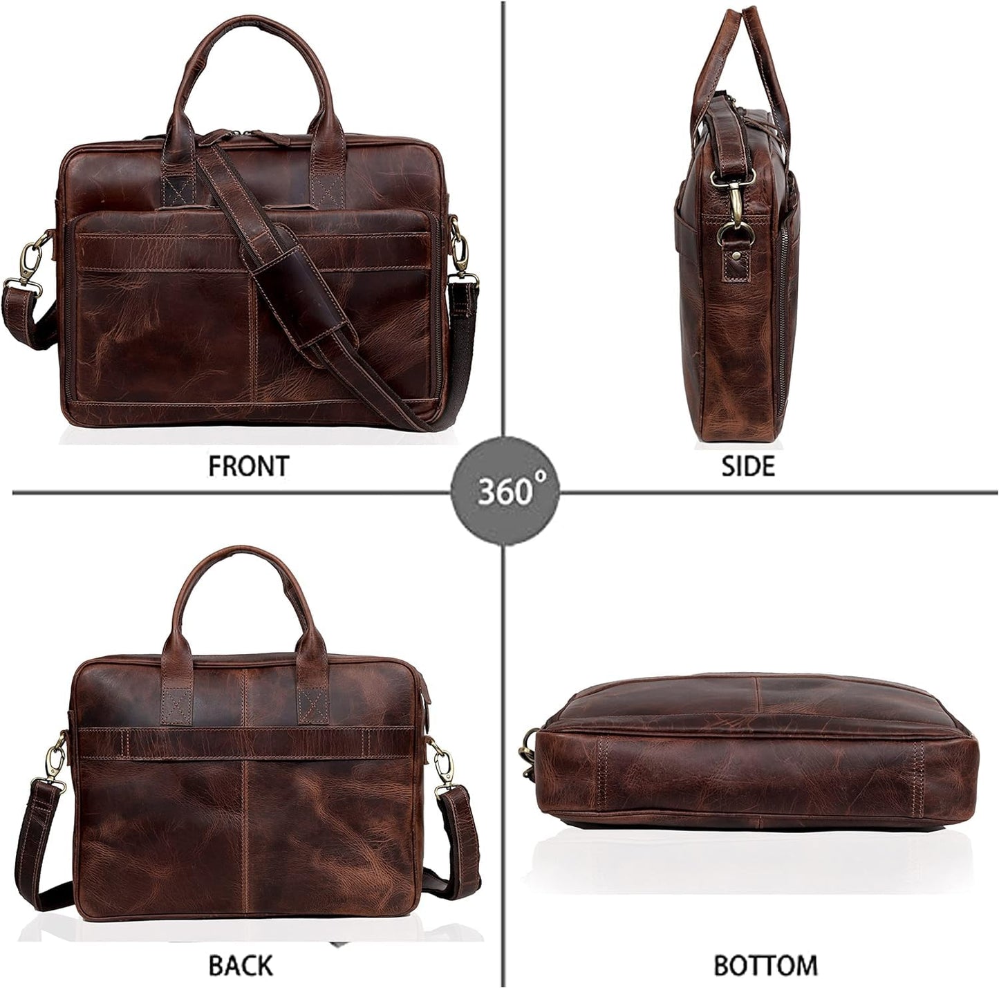 Vintage Handmade Leather Travel Messenger Office Crossbody Bag Laptop Briefcase Computer College Satchel Bag (18" Brown)