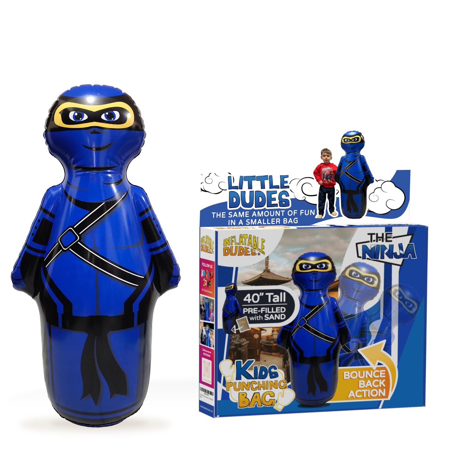 INFLATABLE DUDES Small Ninja 40 Inches -Kids Punching Bag | Already Filled with Sand| Bop Bag | Premium Inflatable Toy| Punching Bag for Kids| Bounce-Back | Indoor Outdoor -(Little Dudes- Nobi)