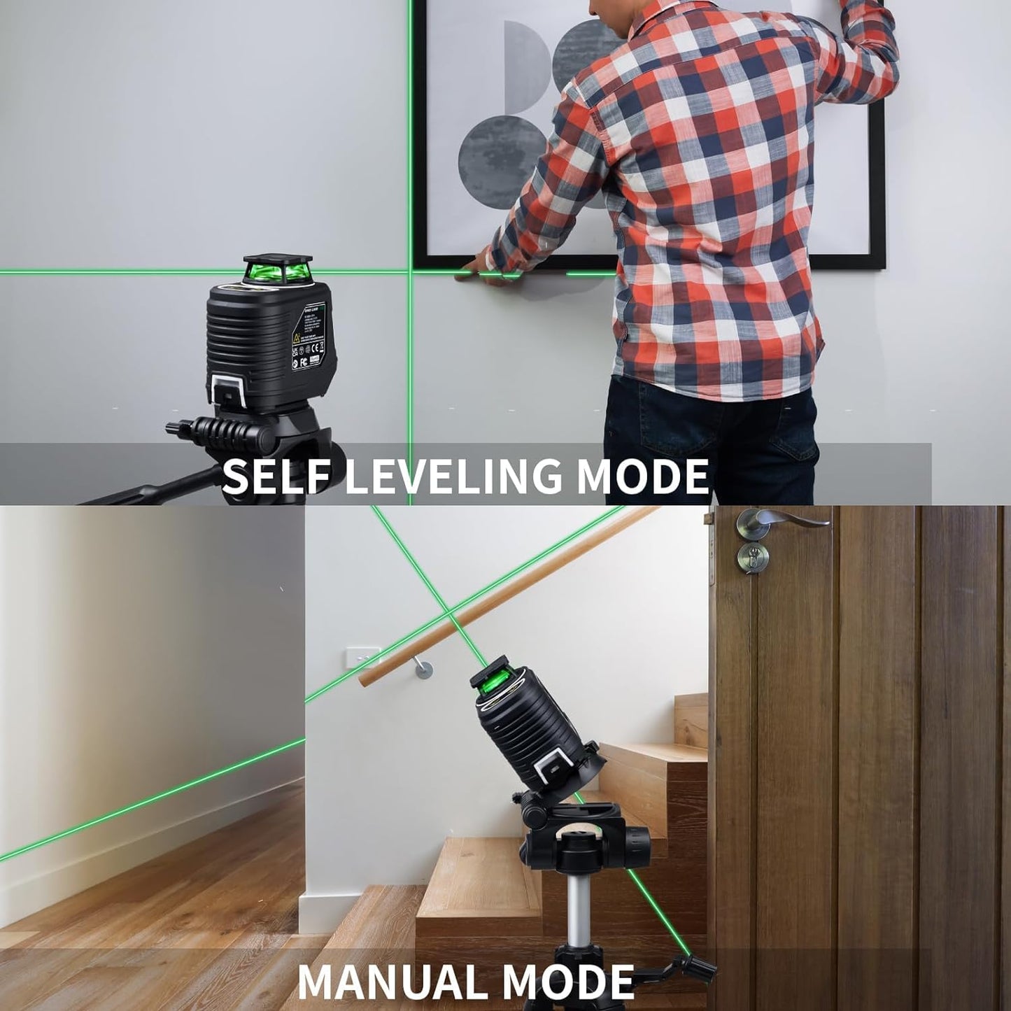 Laser Level with Tripod, Firecore 360° Self Leveling Cross Line Laser Level with Pluse Mode, Green Lazer Leveler tool for Hanging Pictures Wall Tile Construction, L-Bracket & Carry Pouch Included