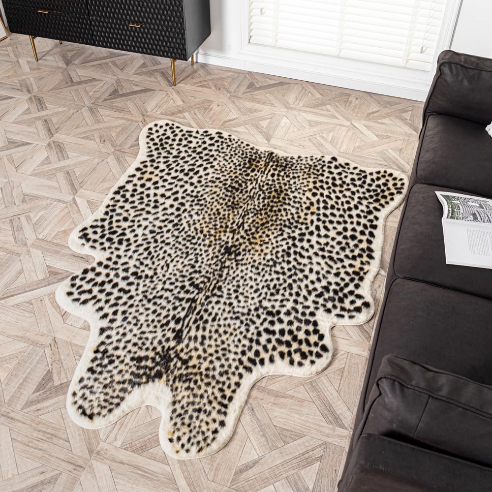 yingda1992 Leopard Area Rug Animals Printed Hide Mats Faux Fur Cowhide Skin Carpet for Home Office, Living Room, Bedroom, 5.2ft x 6.5ft (160 x 200cm)