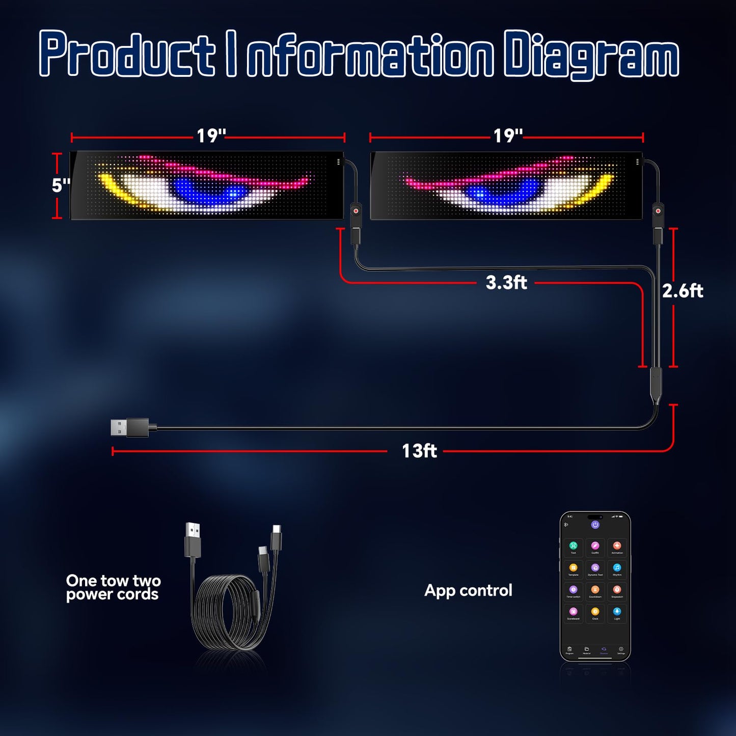 LED Eyes for Truck| Devil Eyes Light for Cars | Flexible Scrolling Programmable LED Signs | Can Edit Text/Graffiti/Animations
