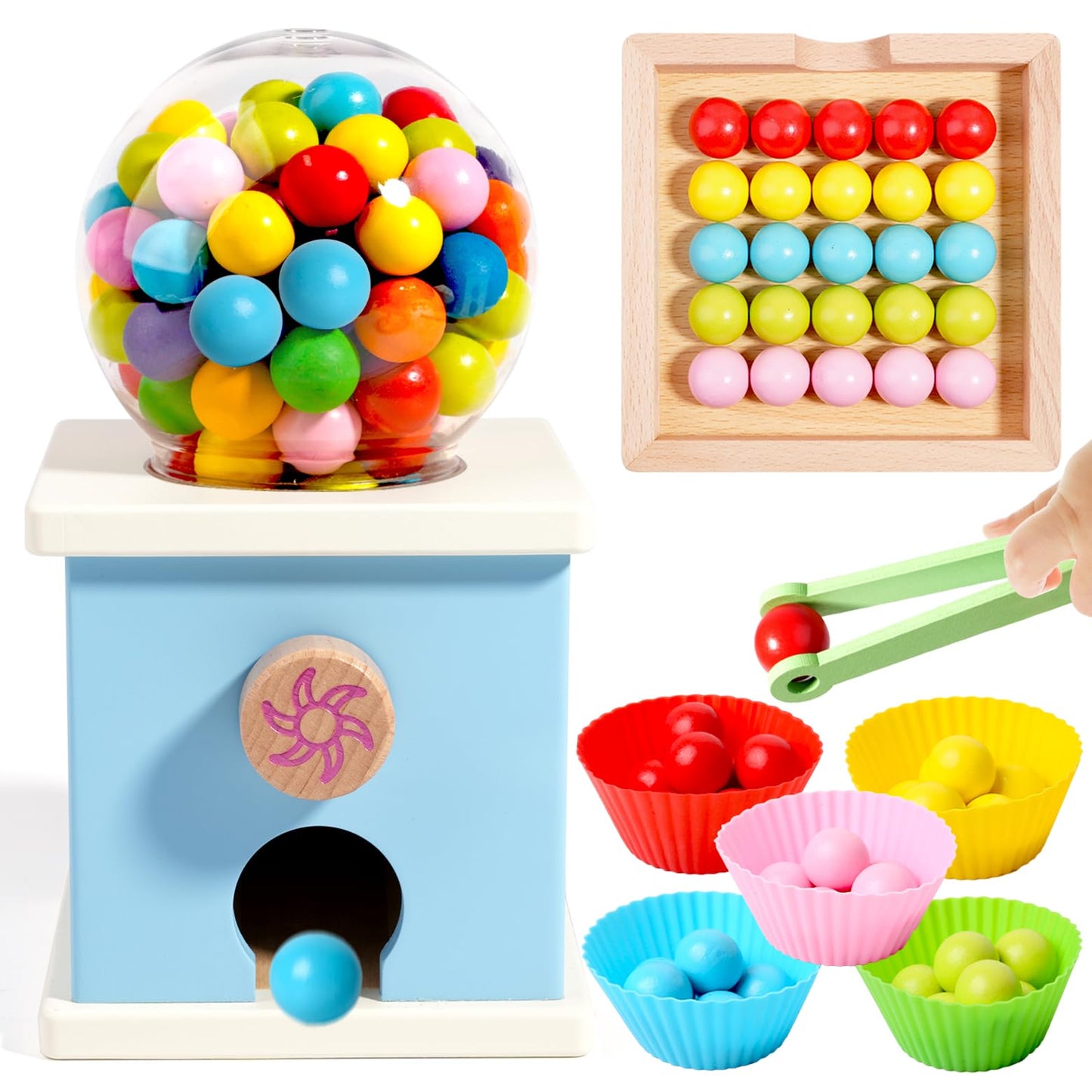 QimuMku 9.6 Inch Wooden Chewing Gum Machine for 3 4 5 Year Old Kids Sensory Toys for 4-8 Year Old Kids Preschool Learning Toys for 4-8 Years Old Kids