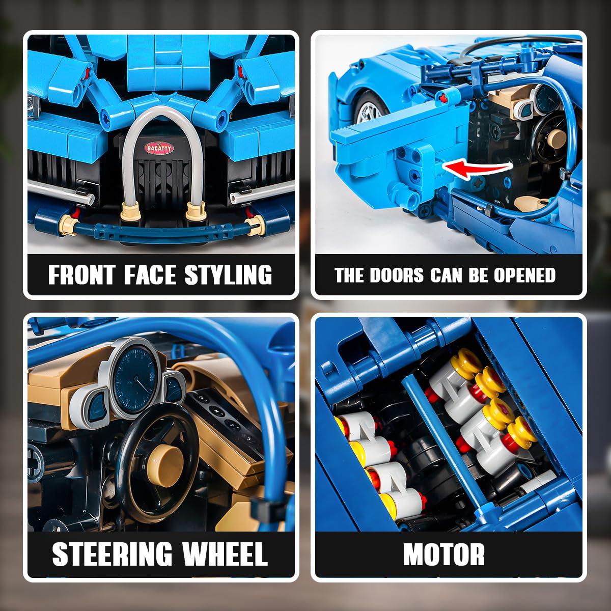GOTIMON Bluce Sports Car MOC Building Blocks Kit, 1:14 Scale Sports Car Model Toys(1355 Pcs)，Gift for Adults and Kids