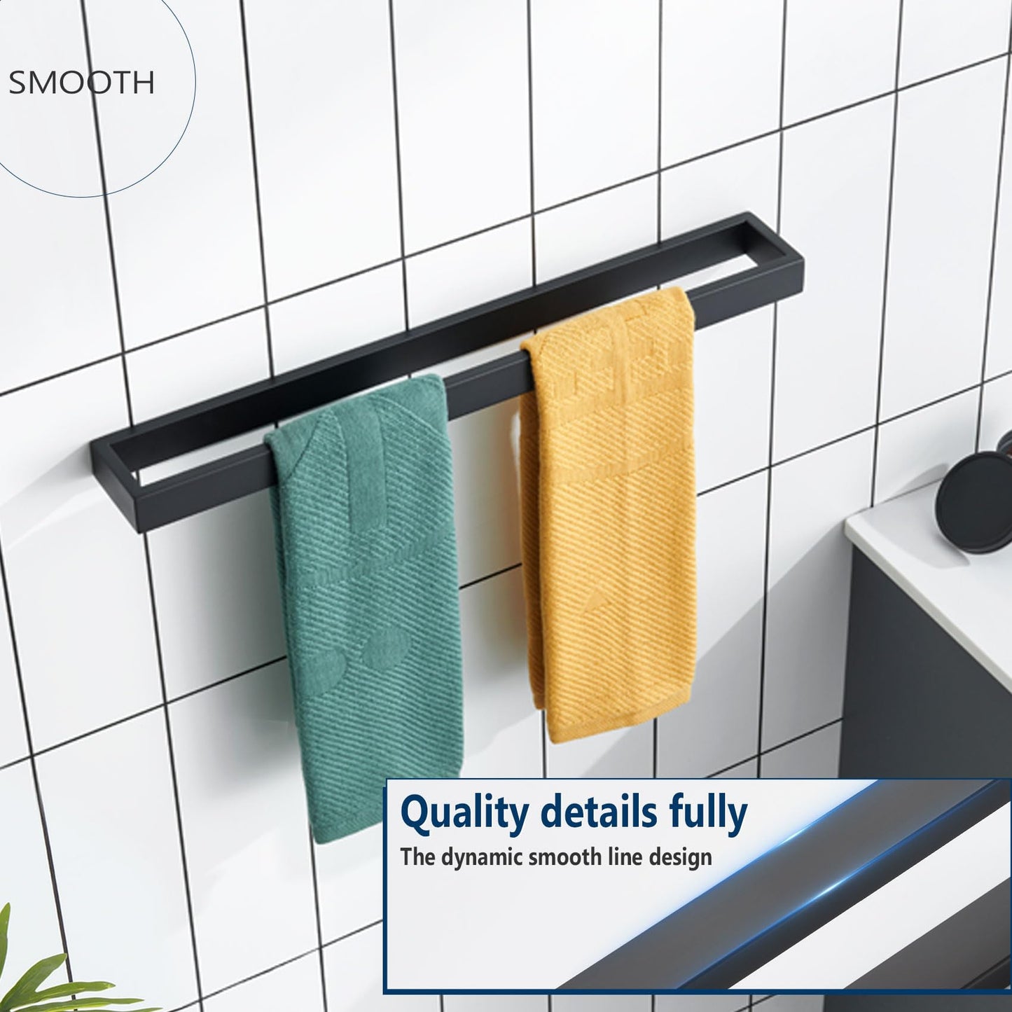 KOKOSIRI Towel Holder Matte Black Bath Towel Bars 24-Inch Kitchen Rack Stainless Steel for Bathroom Hardware Wall Mounted, 2 Pack B4008BK-L24-P2