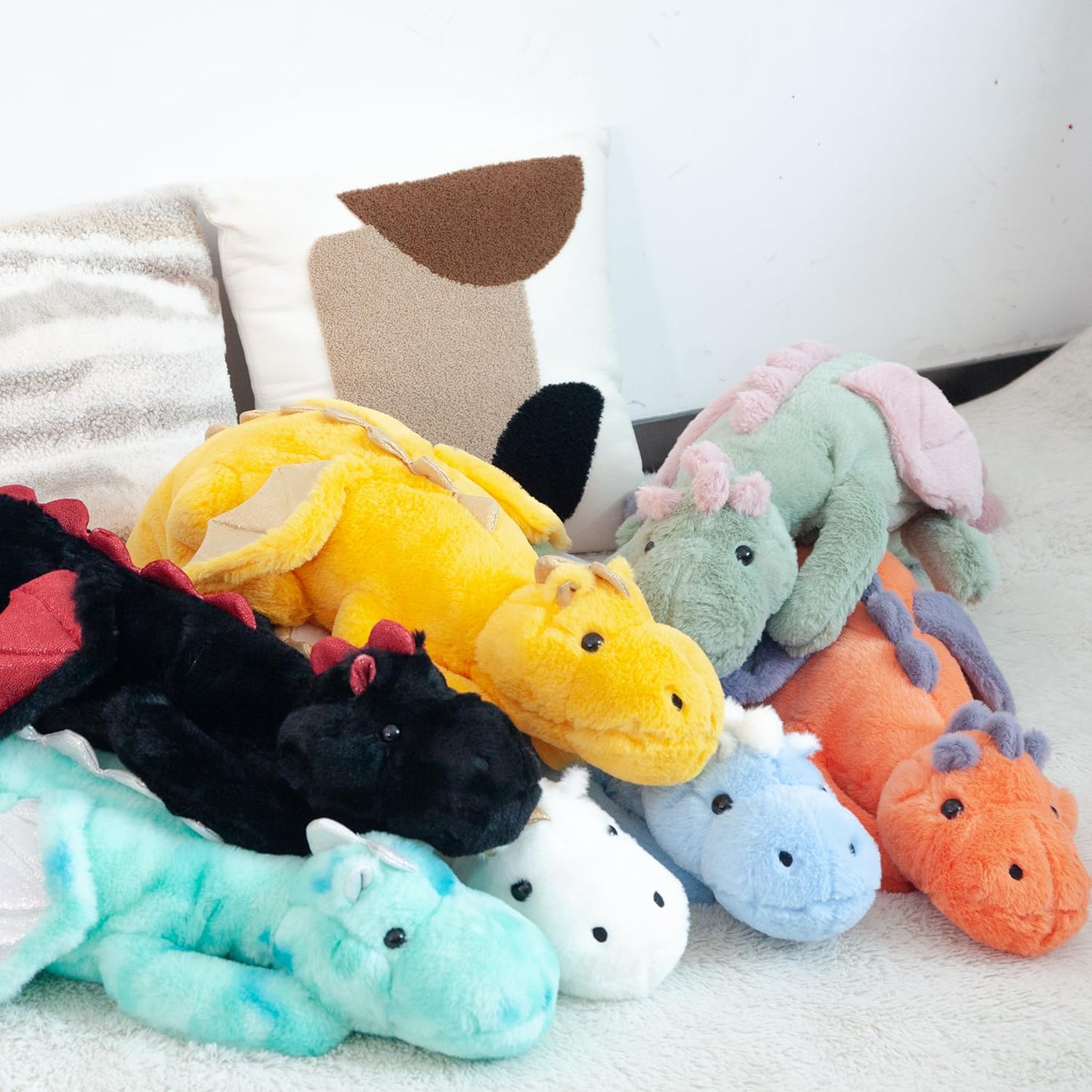 ARELUX Large 36in Cute Dragon Stuffed Animals Plush Toy Soft Matcha Green Pterosaur Plushie Giant Fuzzy Dinosaur Pillow Plushies with Pink Wings Cuddly for Friends Family Member