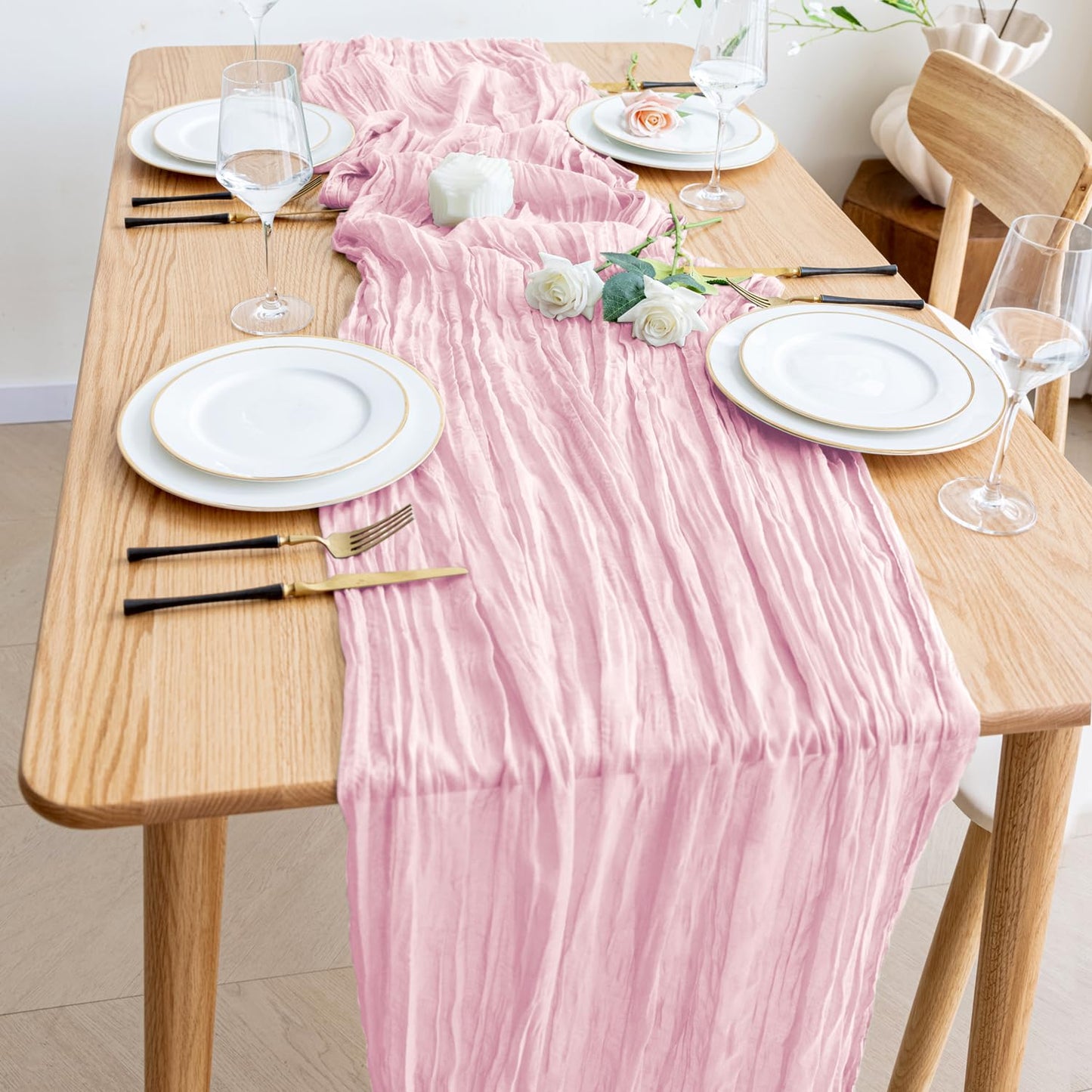 Wokceer Cheesecloth Table Runner Christmas 12Pack 10FT Blushing Pink Boho Gauze Fall Cheese Cloth Table Runner for Party Rustic Sheer Table Runners for Baby Bridal Shower Wedding Easter Table