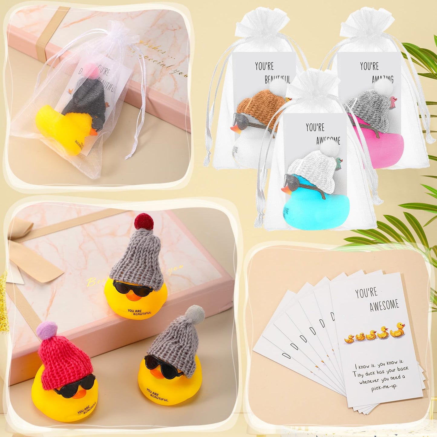 Liliful 96 Set Employee Appreciation Gift Bulk for Coworker Inspirational Mini Rubber Ducks with Glasses You are Awesome Sign You're Kind Cheer up Card Thank You Gift for Staff Team Teacher Women