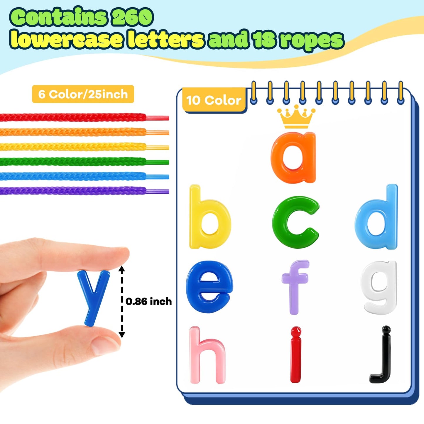278 Pcs Lacing Letters Alphabet, Lowercase Alphabet Beads