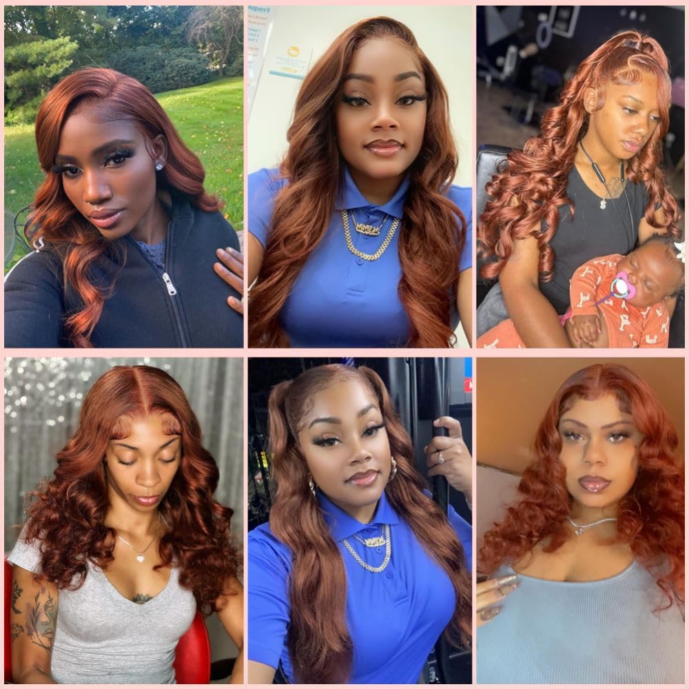 180% Density 13x6 Lace Front Wigs Human Hair Pre Plucked 13x6 Reddish Brown HD Transparent Body Wave Lace Front Wigs For Women Ginger #33 Colored Brazilian Virgin Hair Glueless Wigs Human Hair 22Inch