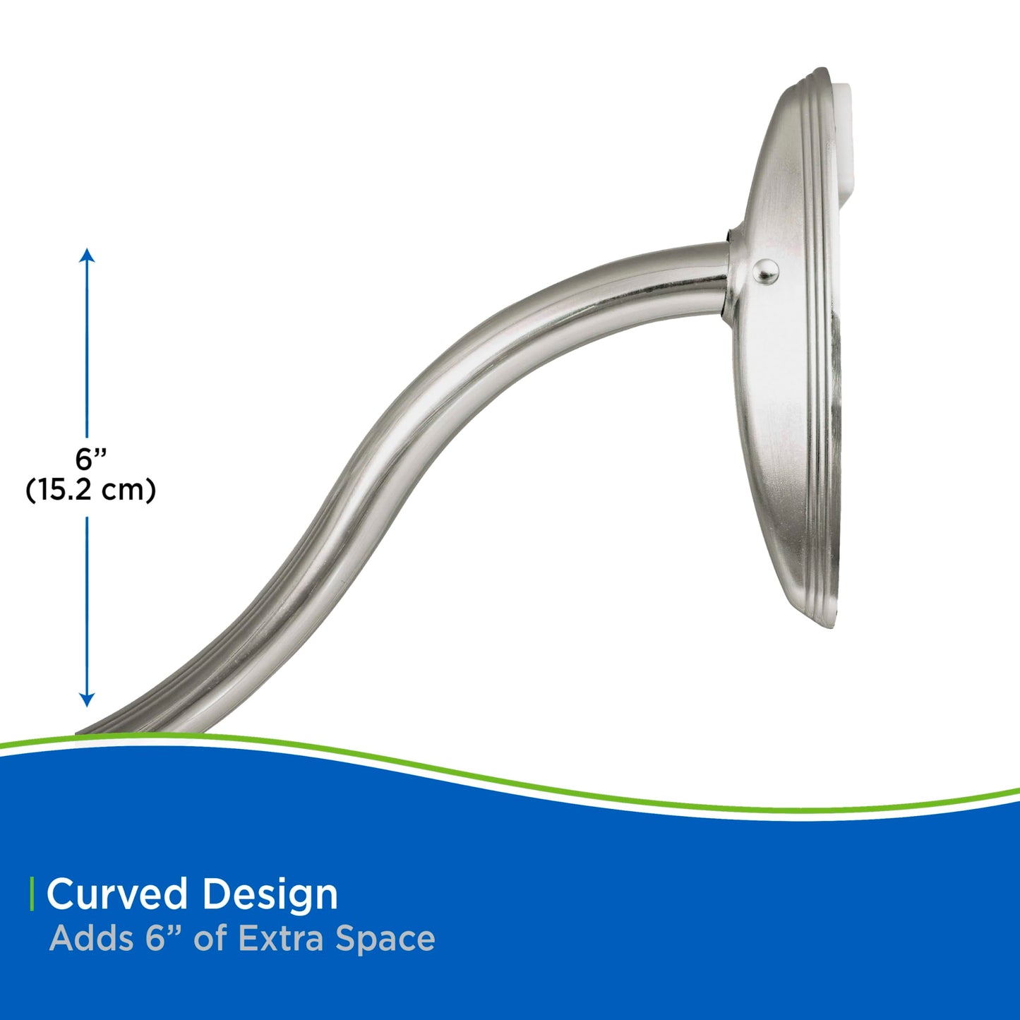 Kenney KN60961 Twist & Fit No Tools Camlock Tension 6" Curved Shower Curtain Rod with Non-Slip, Non-Scratch Ends, 57-72" Adjustable Length, Brushed Nickel, 1" Diameter Rust Resistant Steel Tube