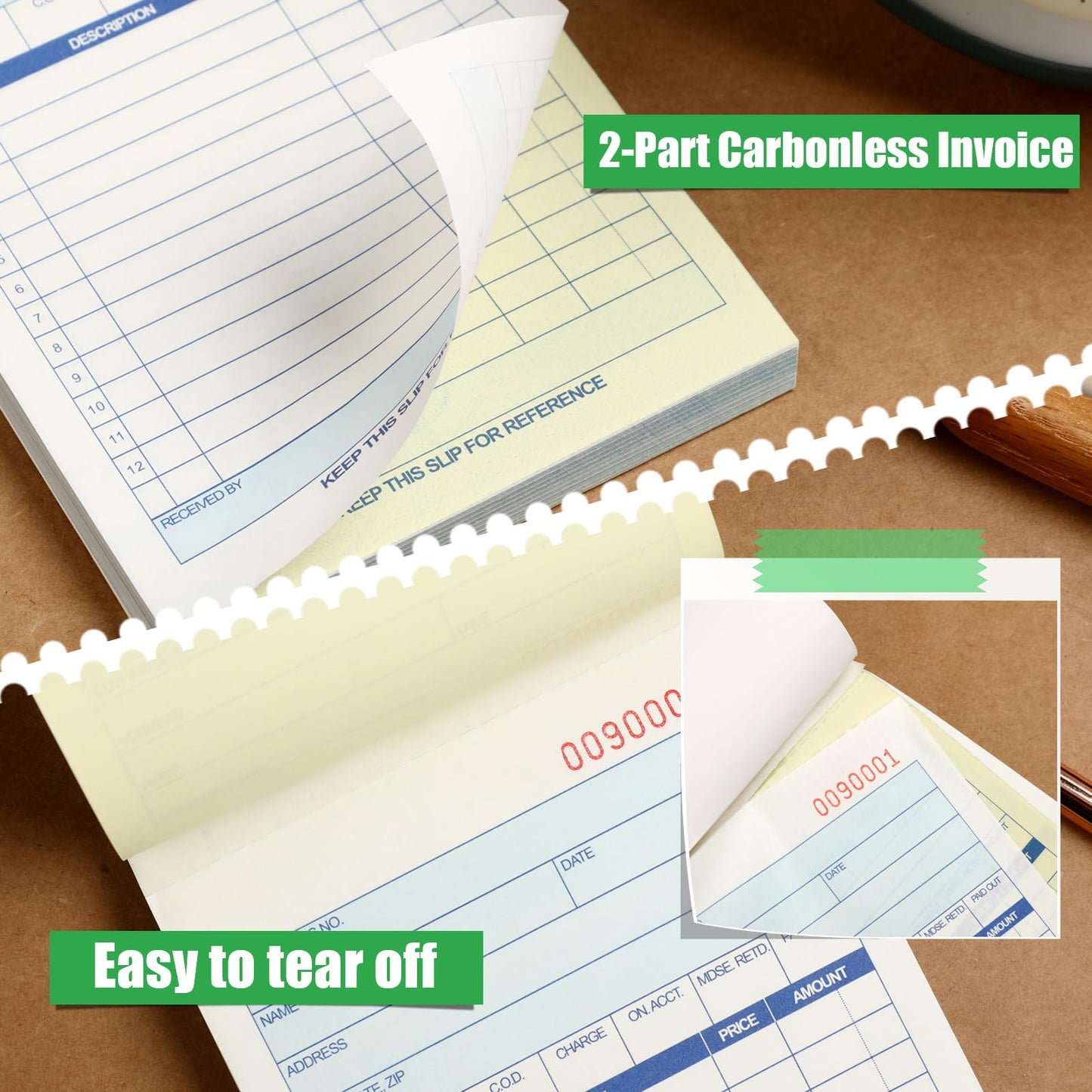 Lincia 12 Pads Sales Order Books 2 Part Carbonless, Receipt Book with Carbon Copies, 50 Sets Per, Book White/Canary, Cover Receipt Form Invoice