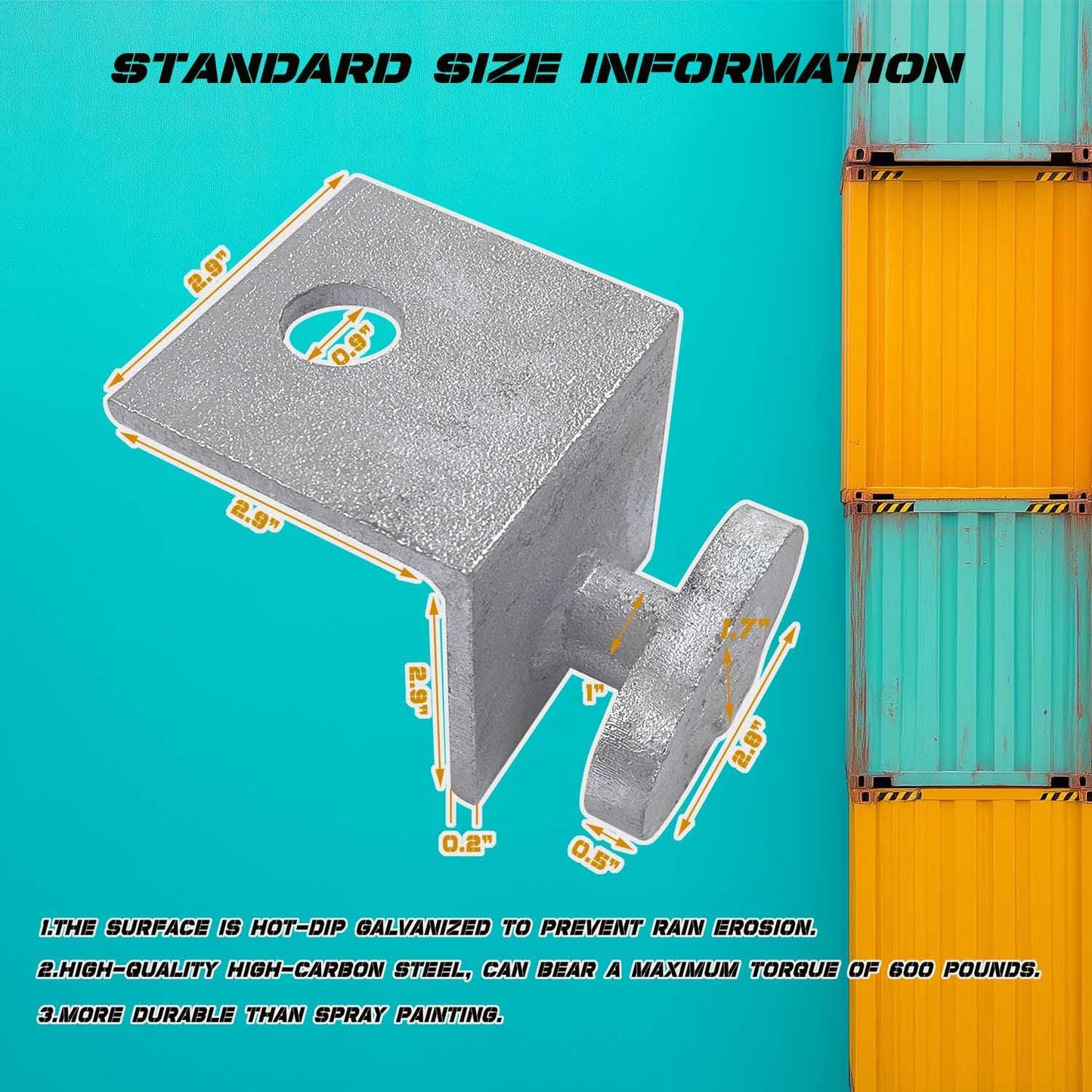 4 Pack Shipping Container Anchors Hot Dipped Galvanized Steel Shipping Containers Side Twist Lock Shipping Container Tie Downs for Anchoring to Rock Floor or Cement